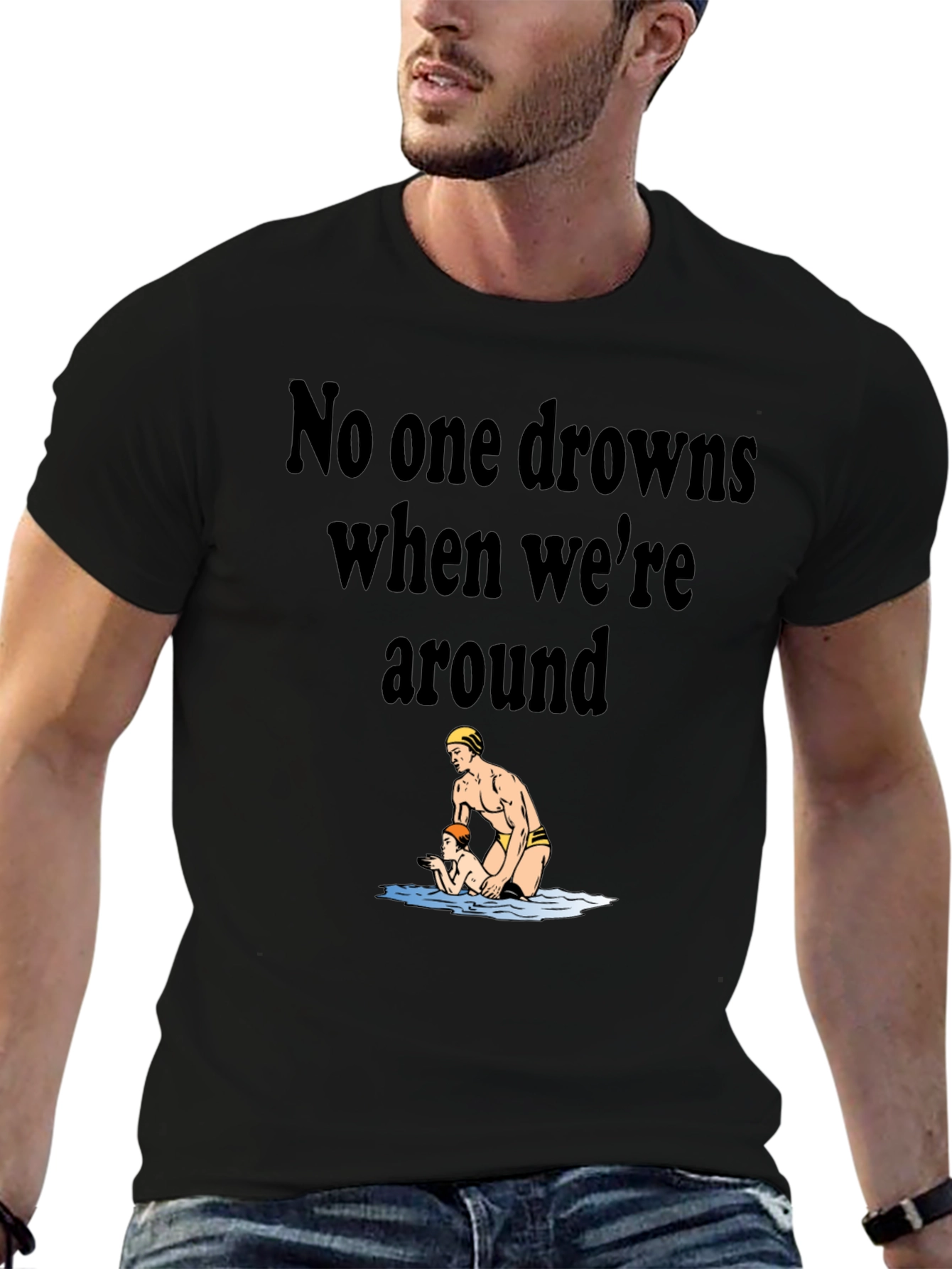 Black Lifeguard Humor T-Shirt - No One Drowns Around view 6