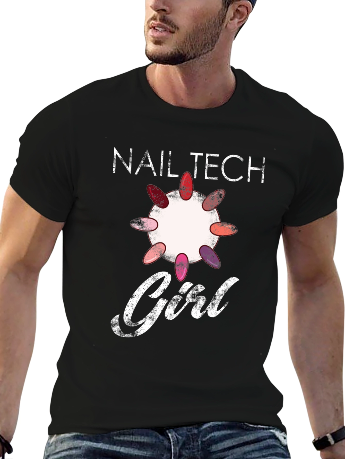 Black Nail Tech Girl T-Shirt - Stylish Manicure Design view 6