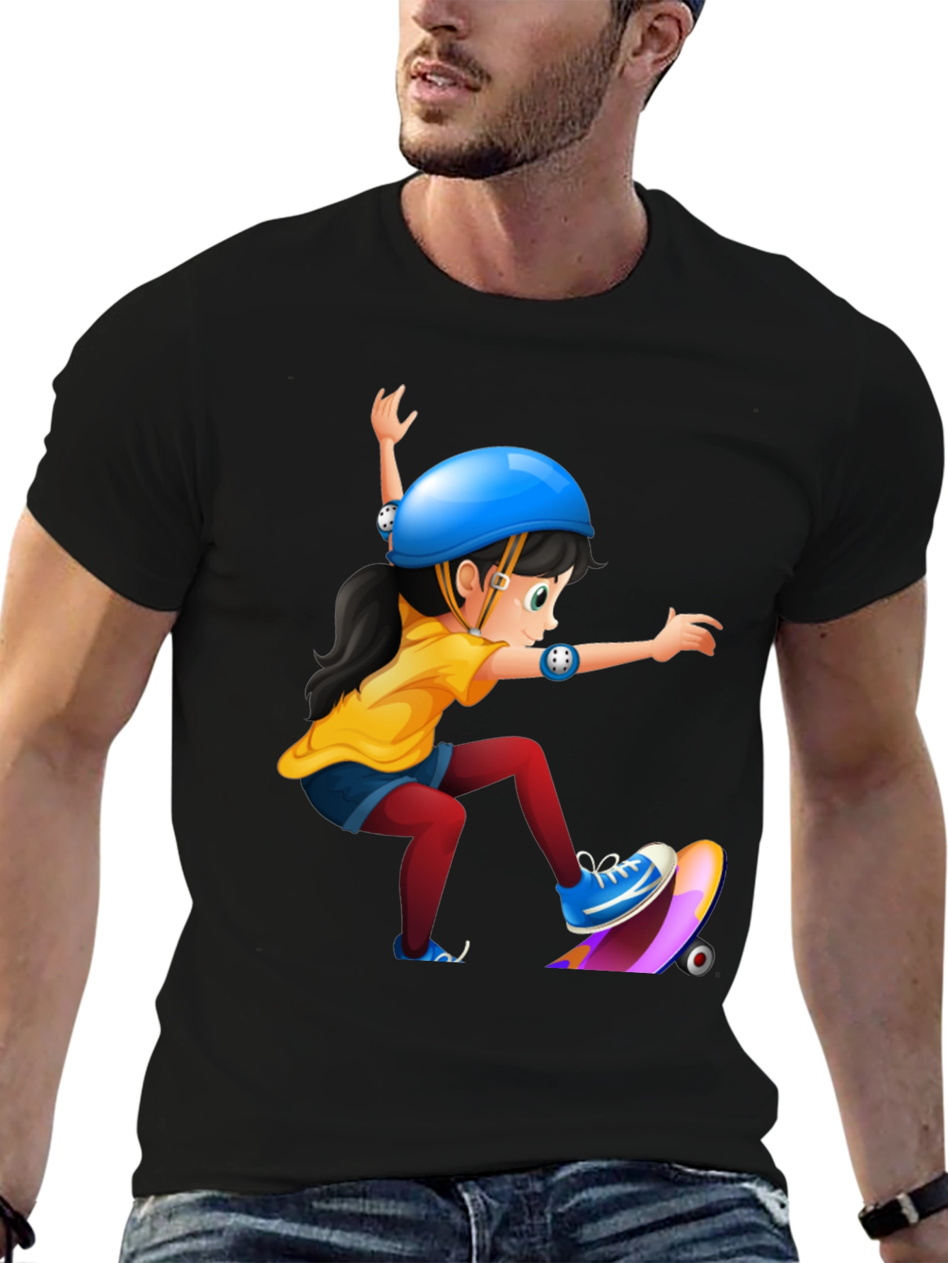 Black Skater Girl Graphic Tee - Black Cotton T-Shirt view 6