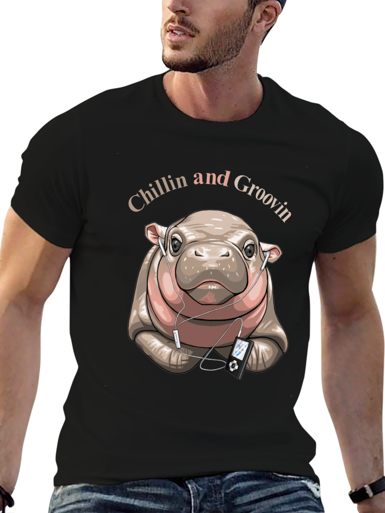 Black Chillin' Hippo Graphic Tee view 6