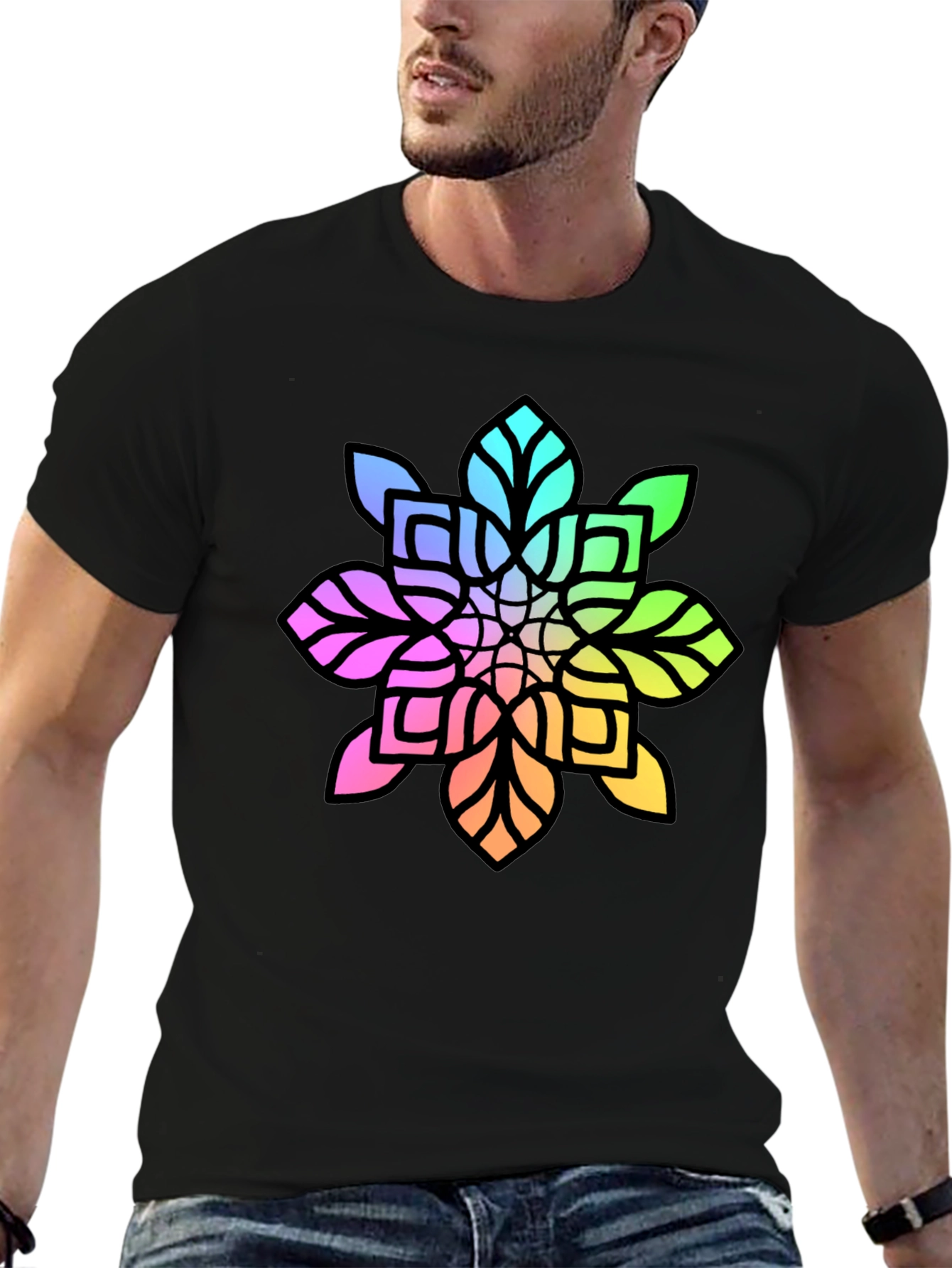 Black Rainbow Mandala Graphic Black Tee view 6