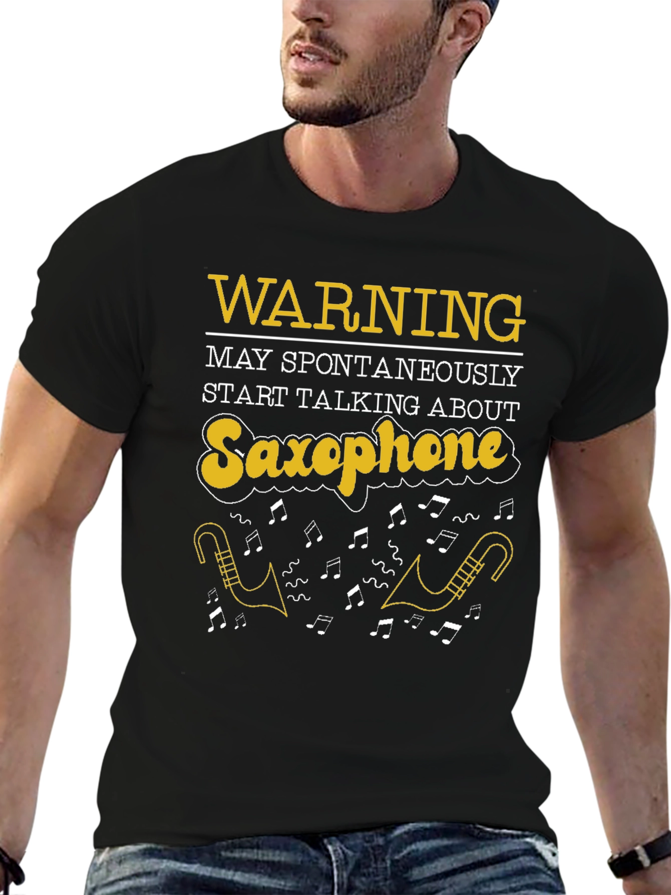 Black Saxophone T-Shirt: Warning May Spontaneously Talk view 6