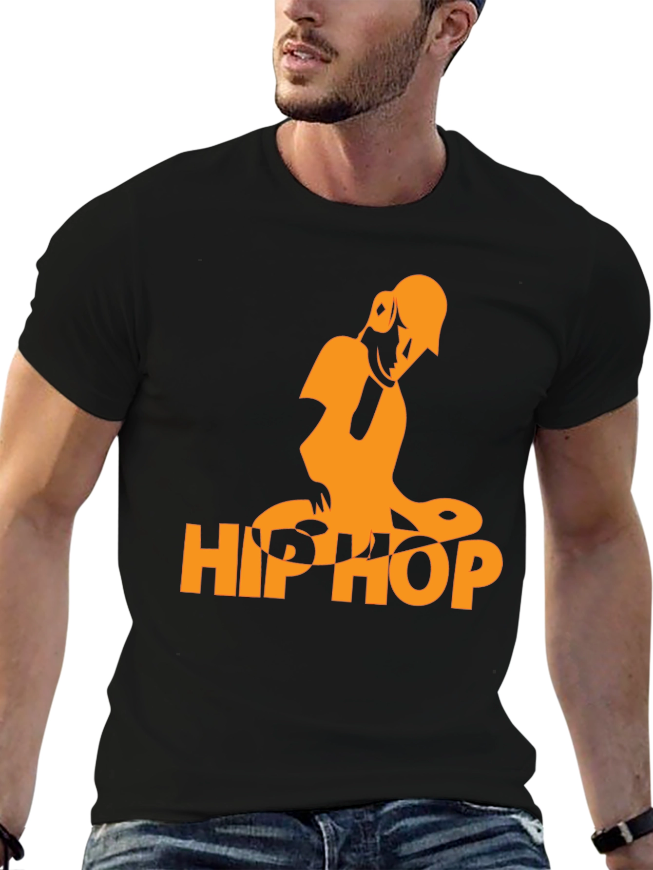 Black Hip Hop Graphic T-Shirt - Black Cotton Blend view 6
