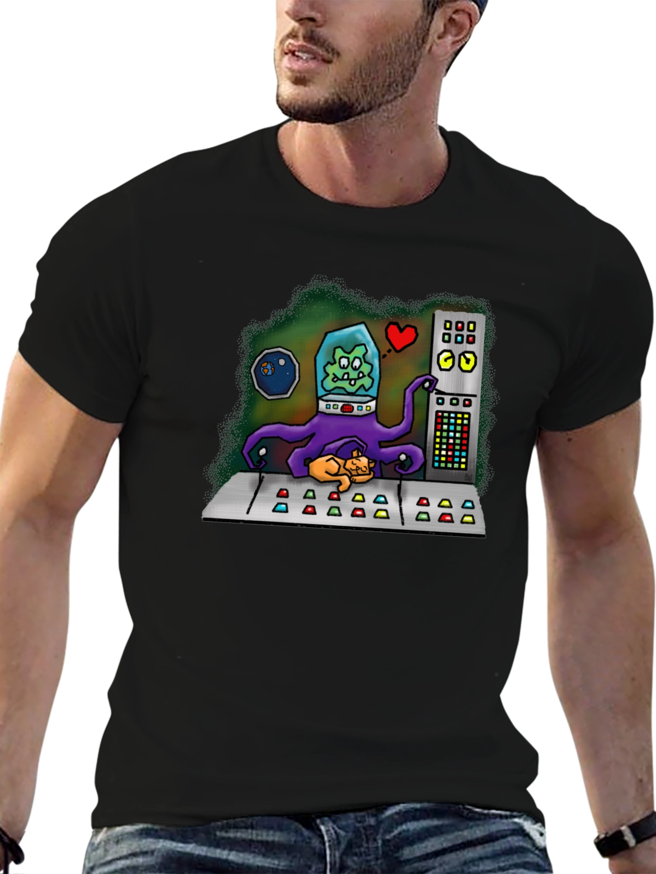 Black Alien Cat Lover Graphic Tee view 6