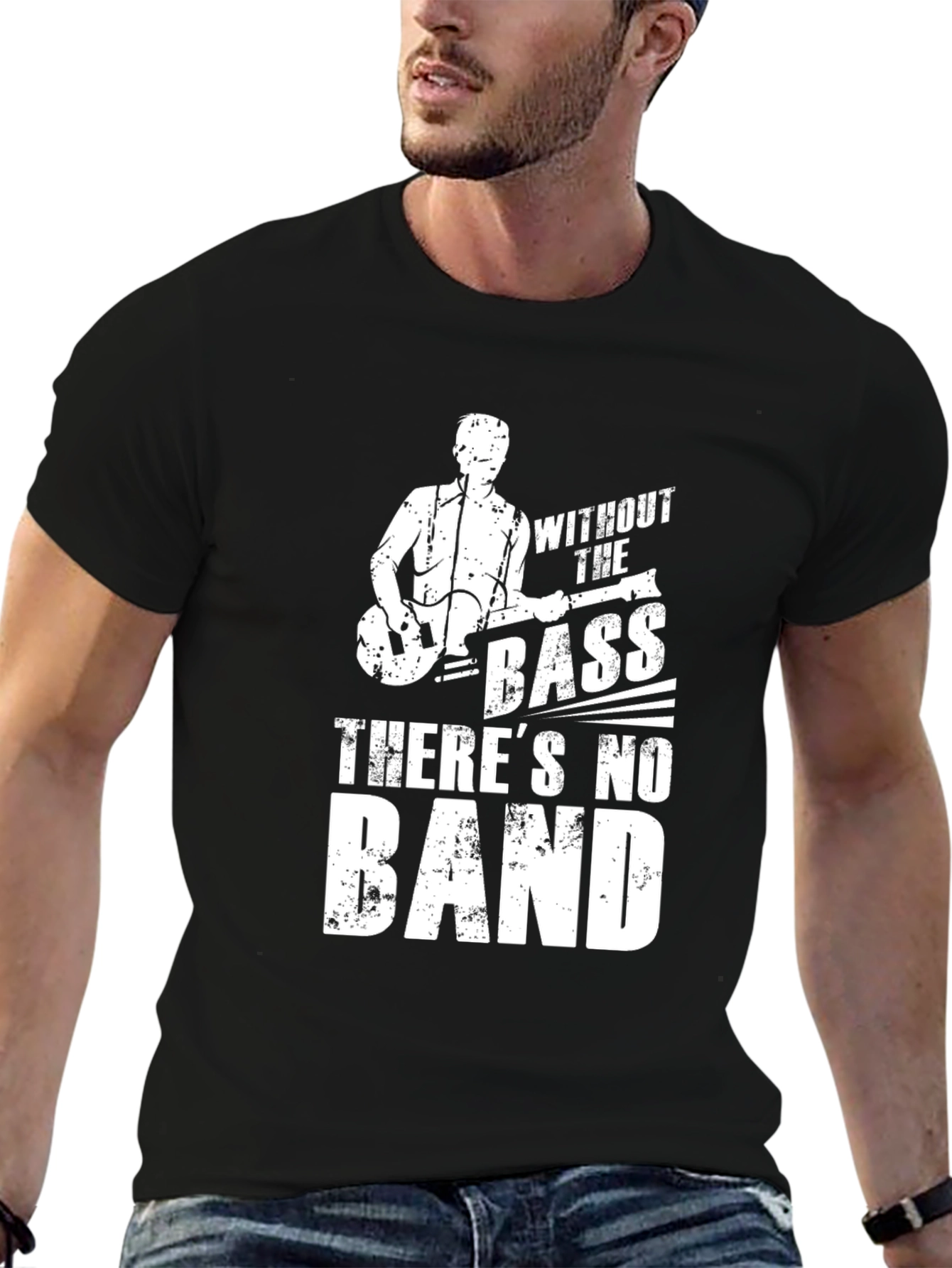 Black Bass Guitar T-Shirt - Without the Bass There's No Band view 6