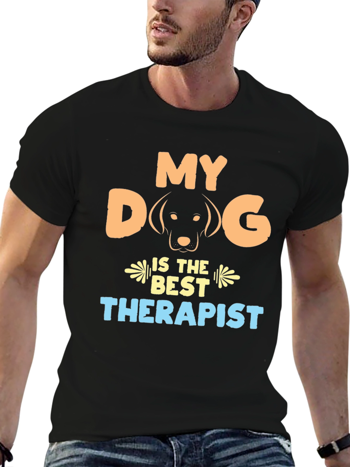 Black My Dog is the Best Therapist T-Shirt view 6