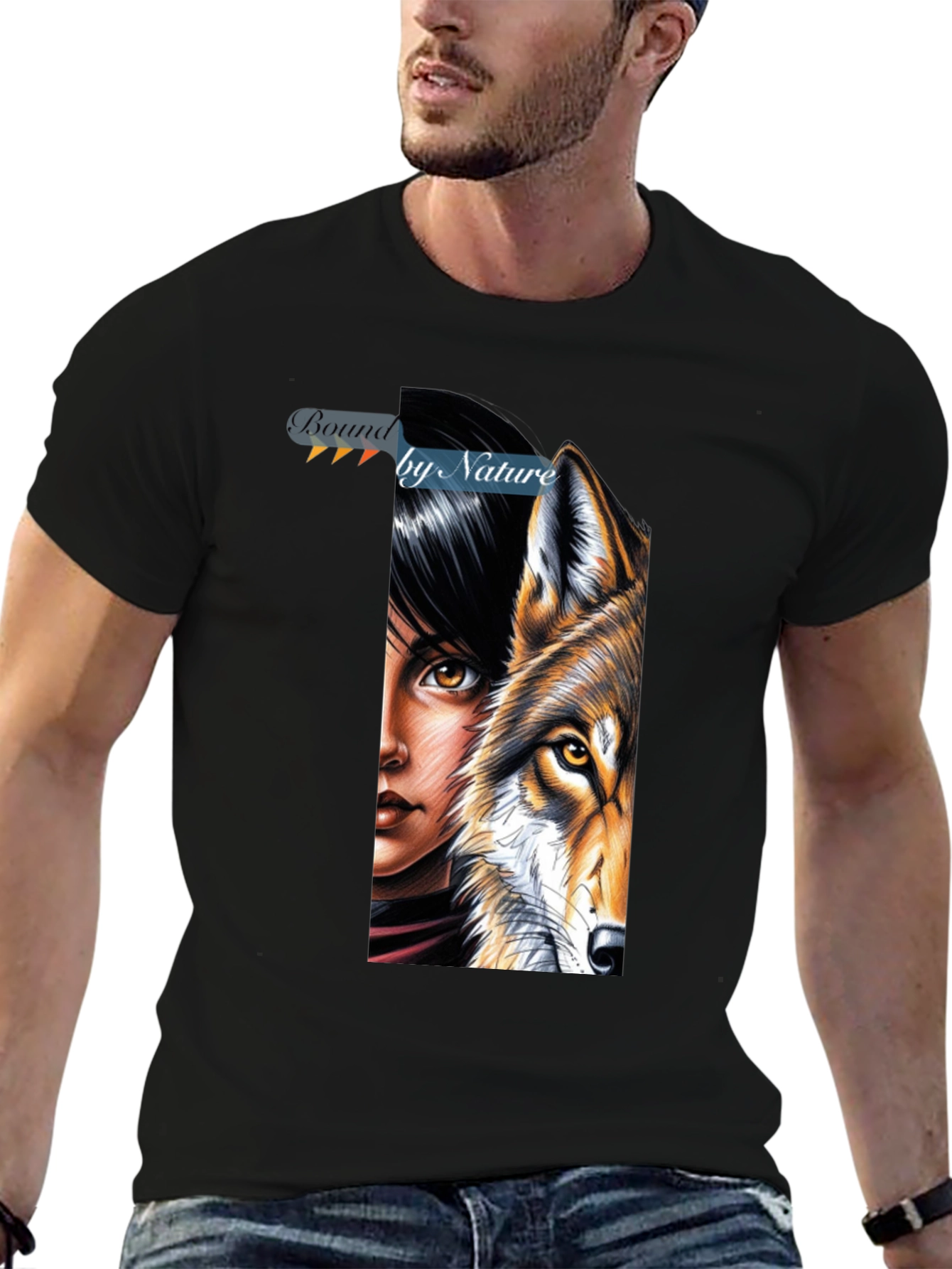 Black Bound by Nature T-Shirt - Wolf & Woman Graphic Tee view 6