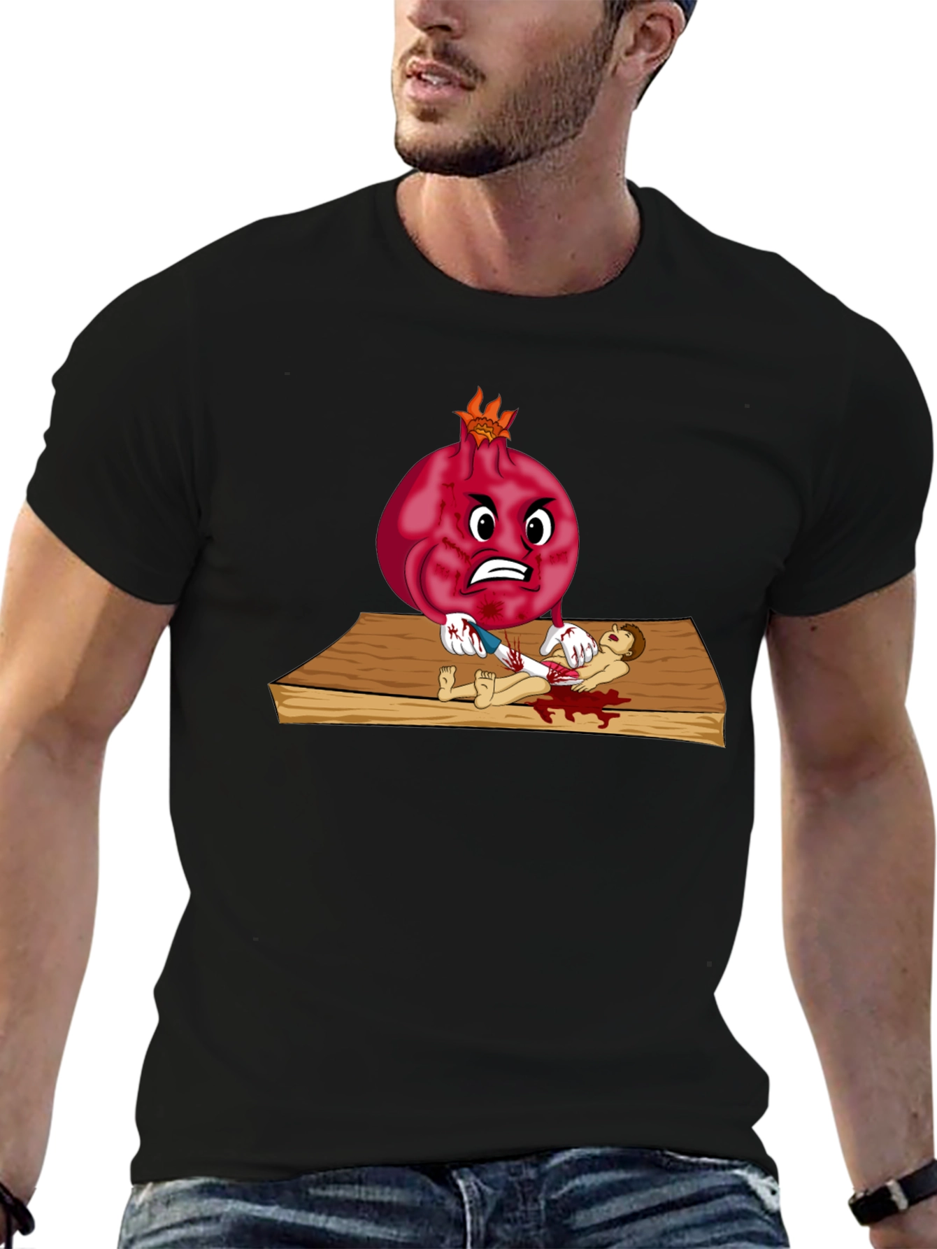Black Pomegranate Cartoon T-Shirt view 6
