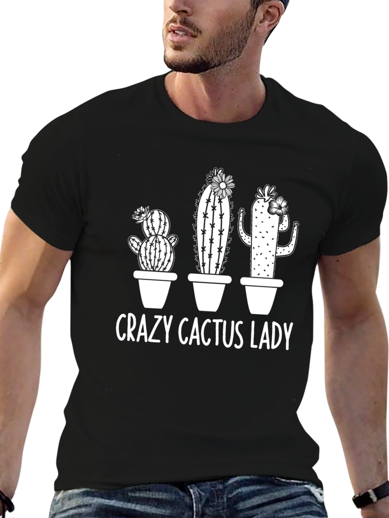 Black Crazy Cactus Lady T-Shirt - Black view 6