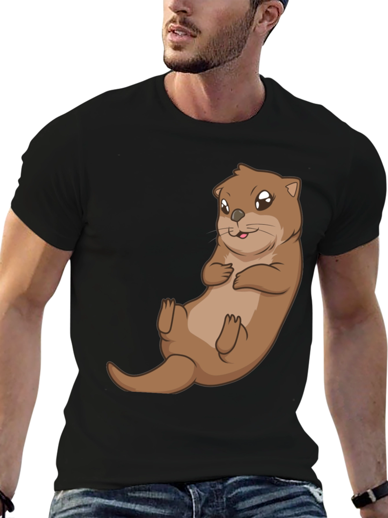 Cute Otter Graphic Tee - Black Cotton T-Shirt - 6