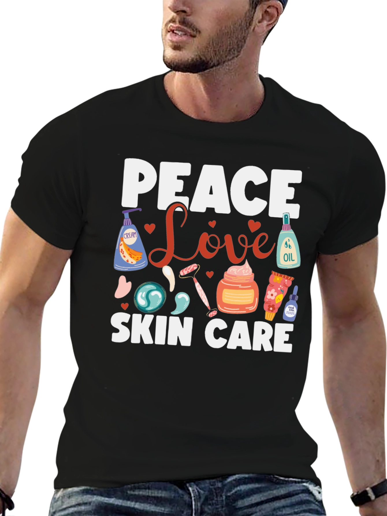 Black Peace Love Skin Care T-Shirt view 6