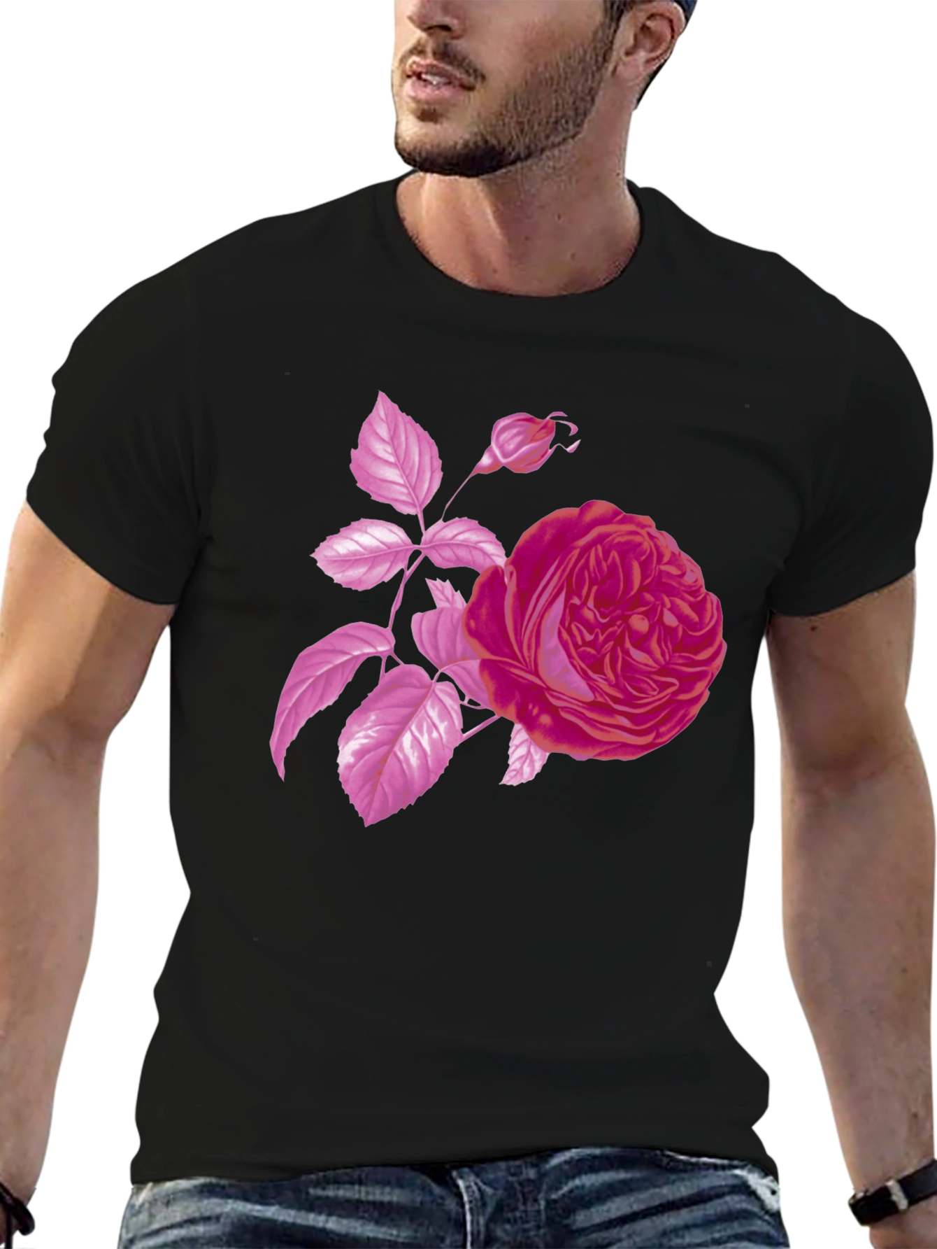 Black Rose Graphic Black T-Shirt - Stylish Floral Design view 6