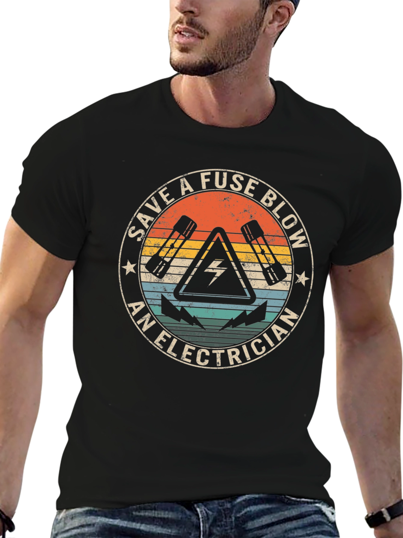 Black Electrician Fuse Blow T-Shirt view 6