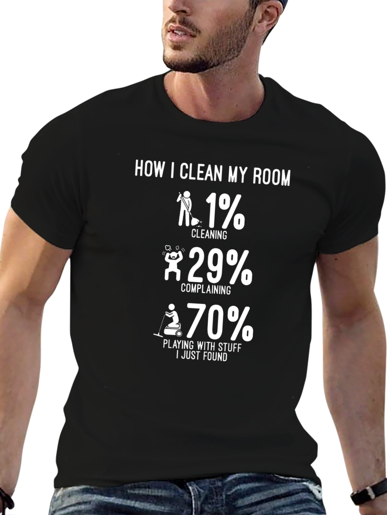 Black Humorous "How I Clean My Room" Graphic Tee view 6