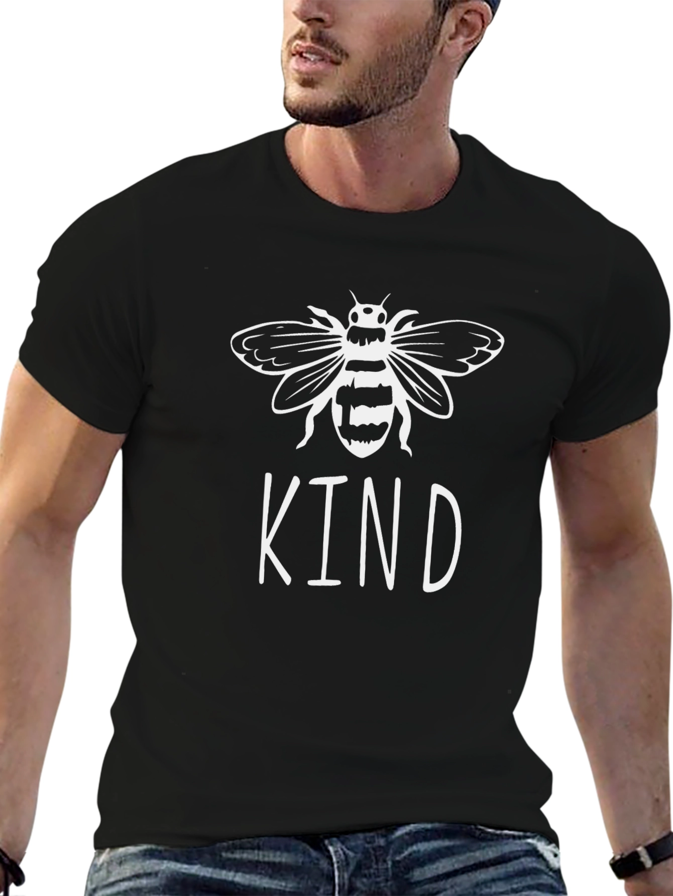 Black Bee Kind Graphic Tee - Black Cotton T-Shirt view 6