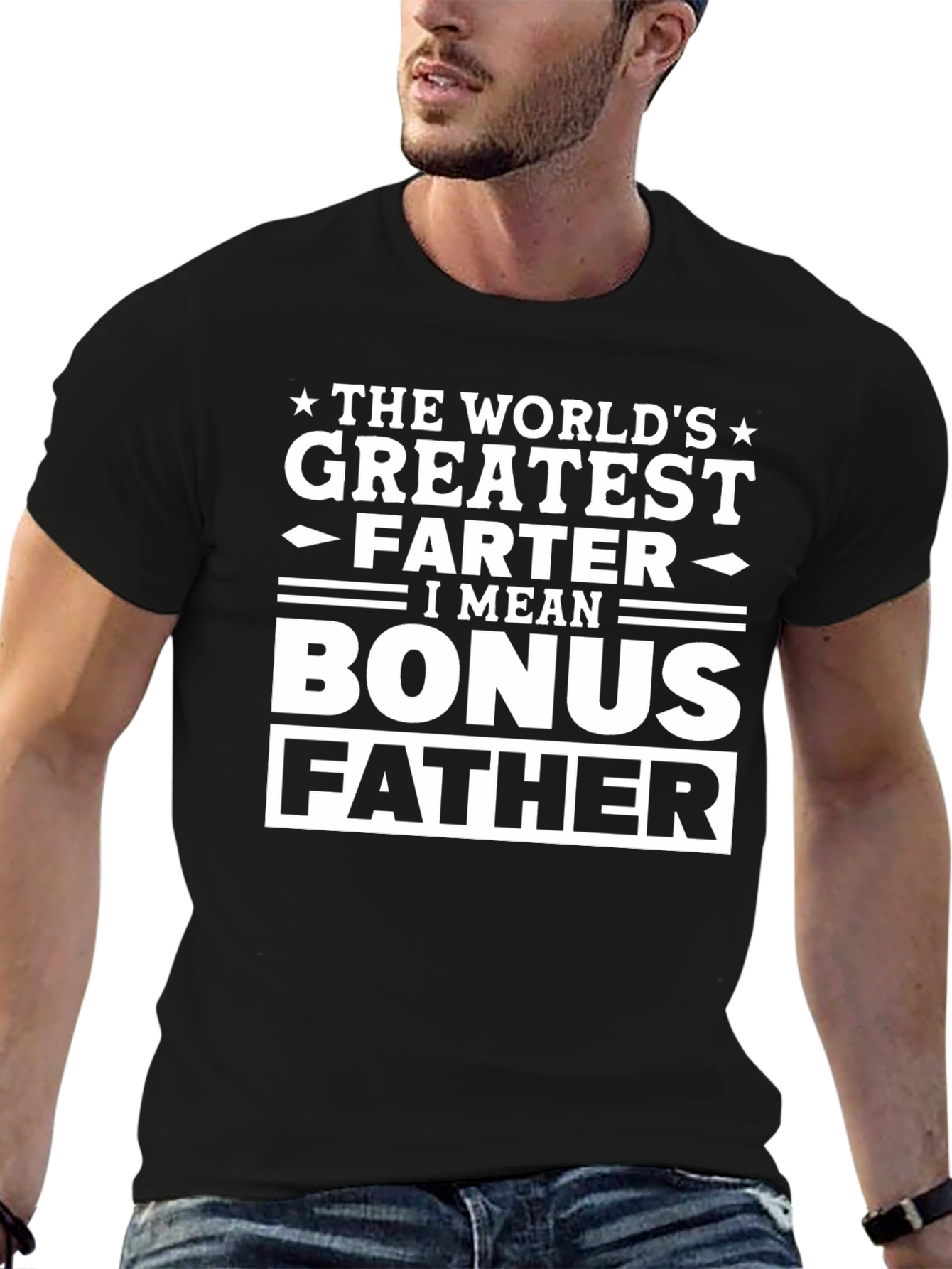 Black Funny Bonus Father T-Shirt view 6