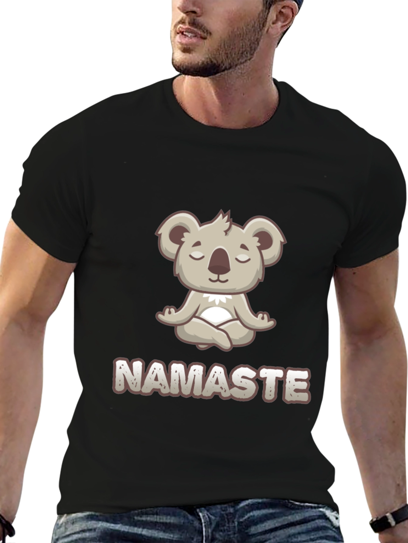 Black Namaste Koala Bear Meditation T-Shirt view 6