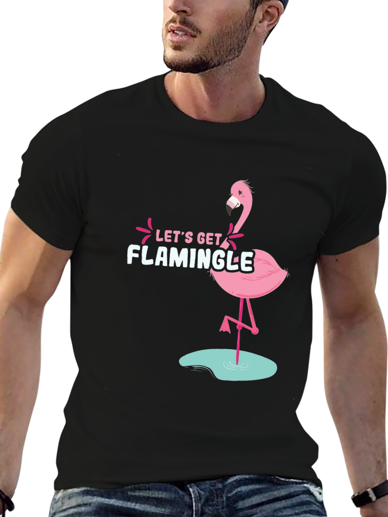 Black Let's Get Flamingle Black Graphic Tee view 6