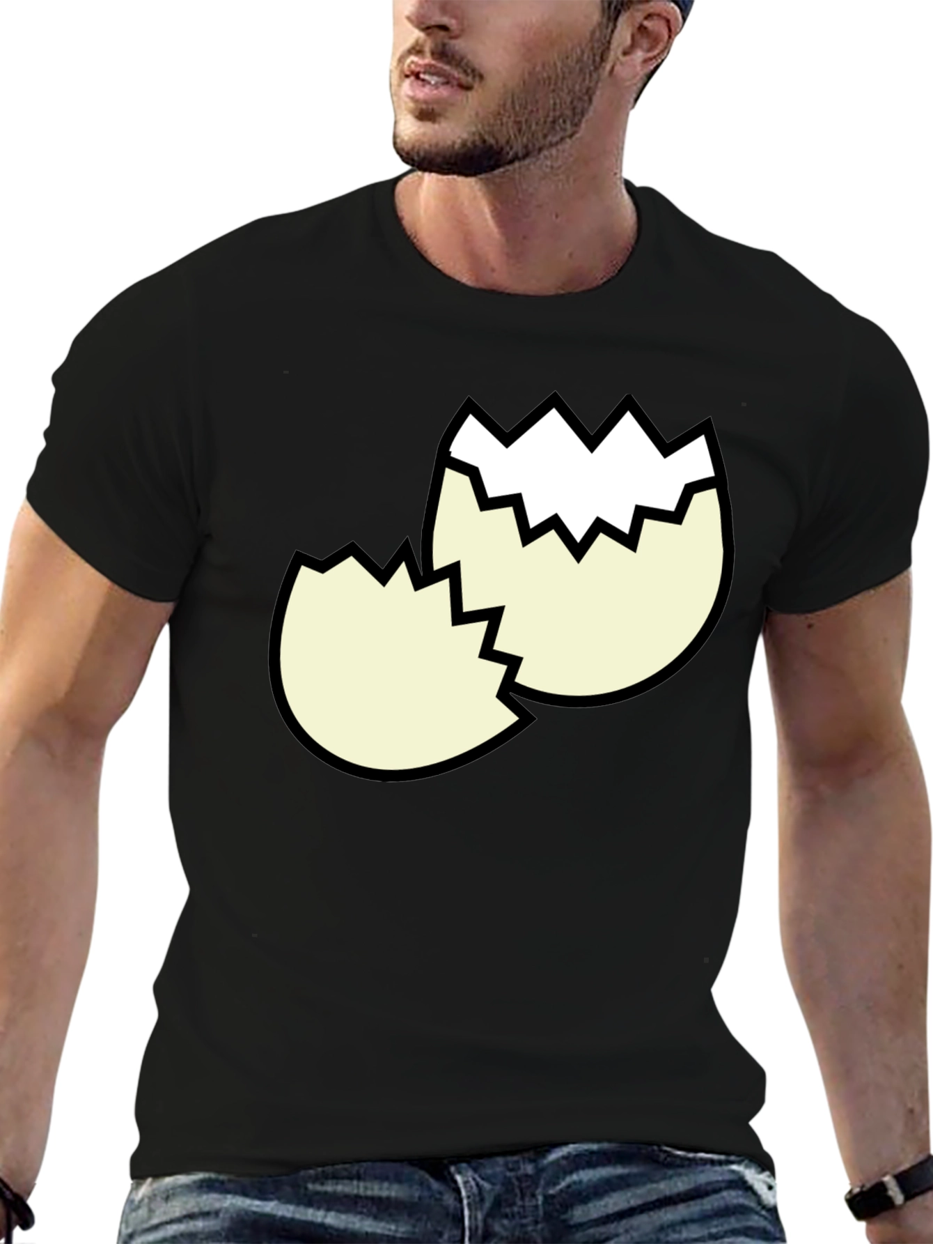 Black Cracked Egg Graphic Tee - Funny Broken Eggshell Design view 6