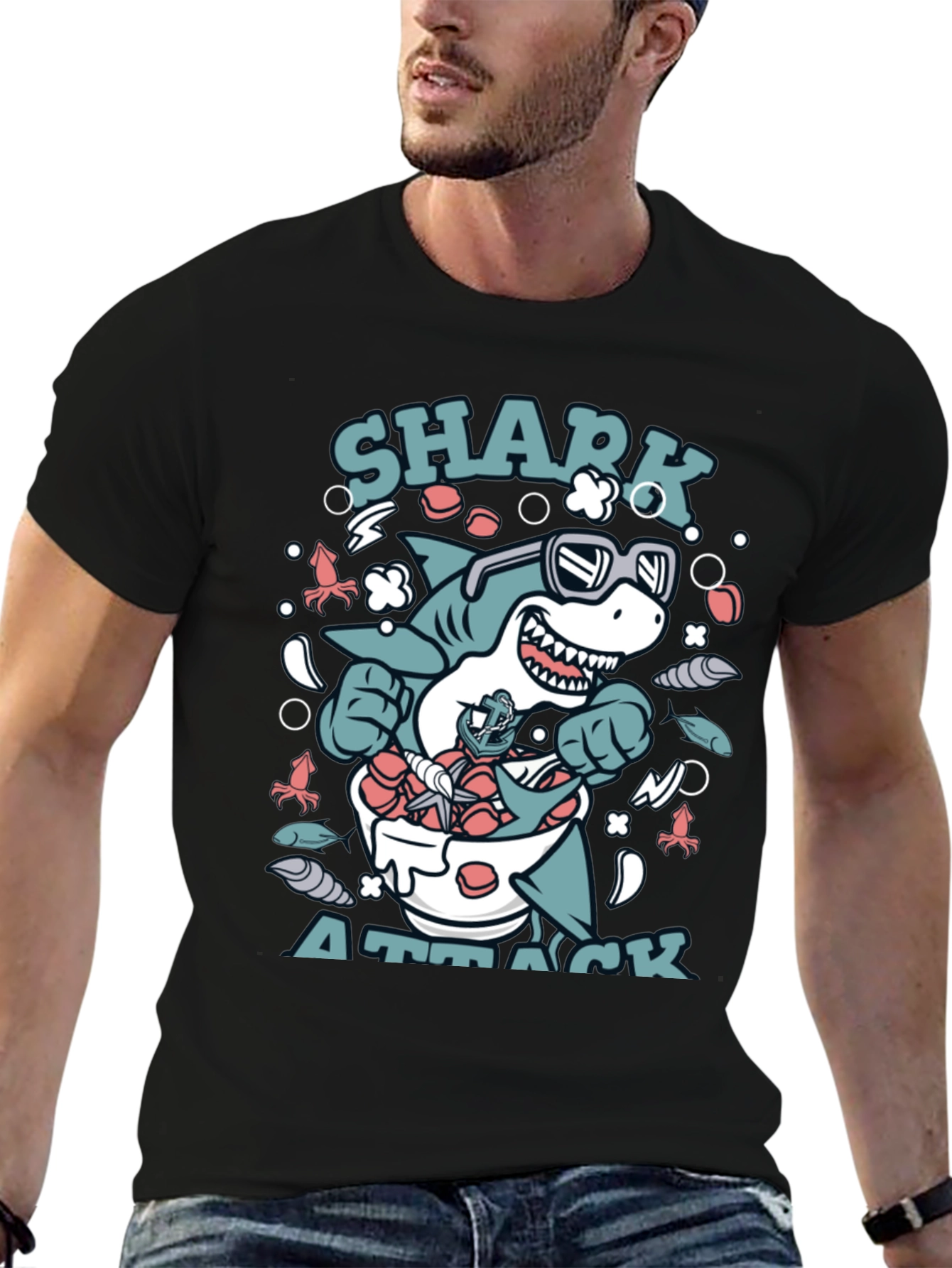 Shark Attack T-Shirt, Novelty Graphic Tee - 6