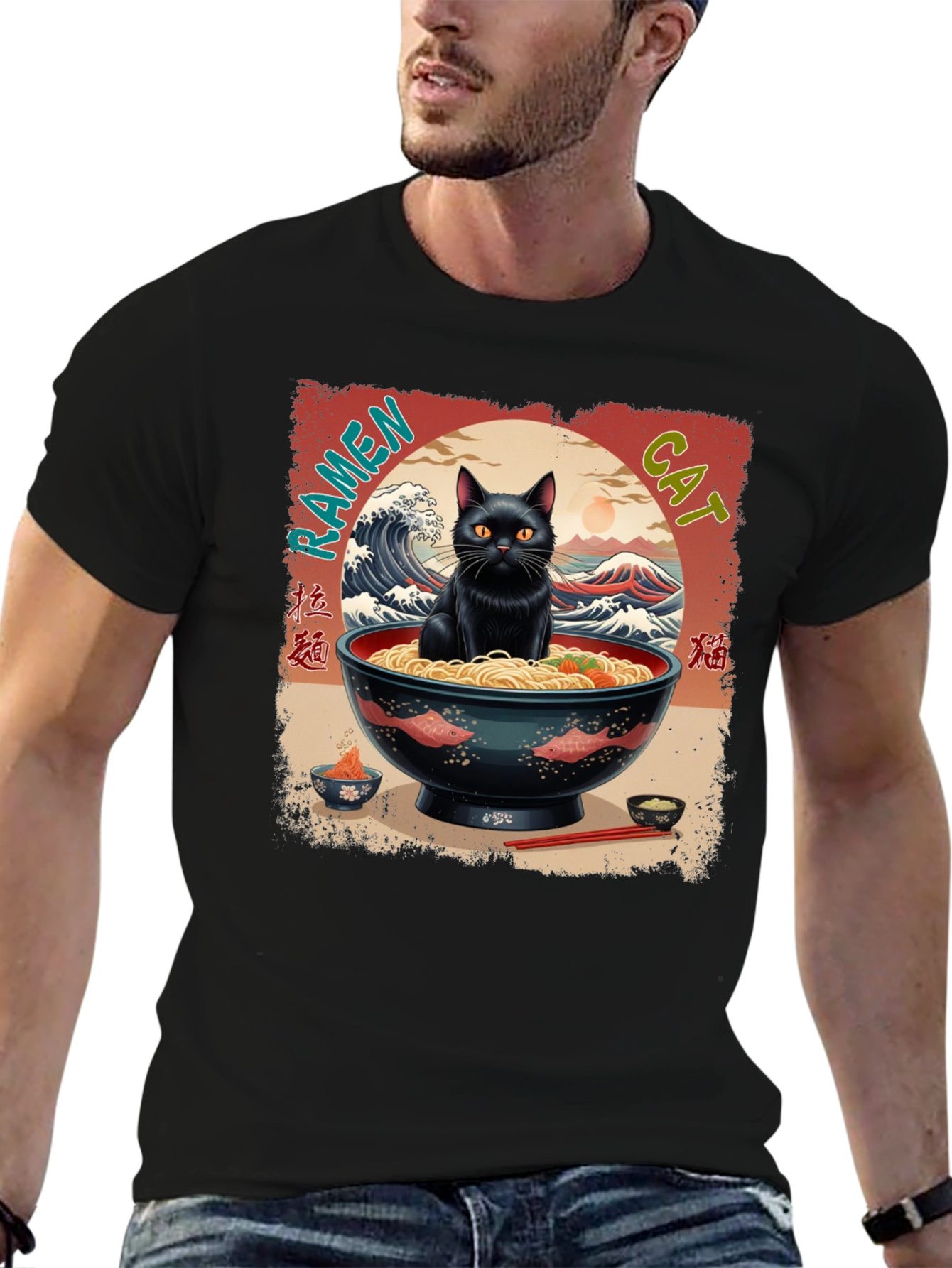 Black Ramen Cat Graphic Tee view 6