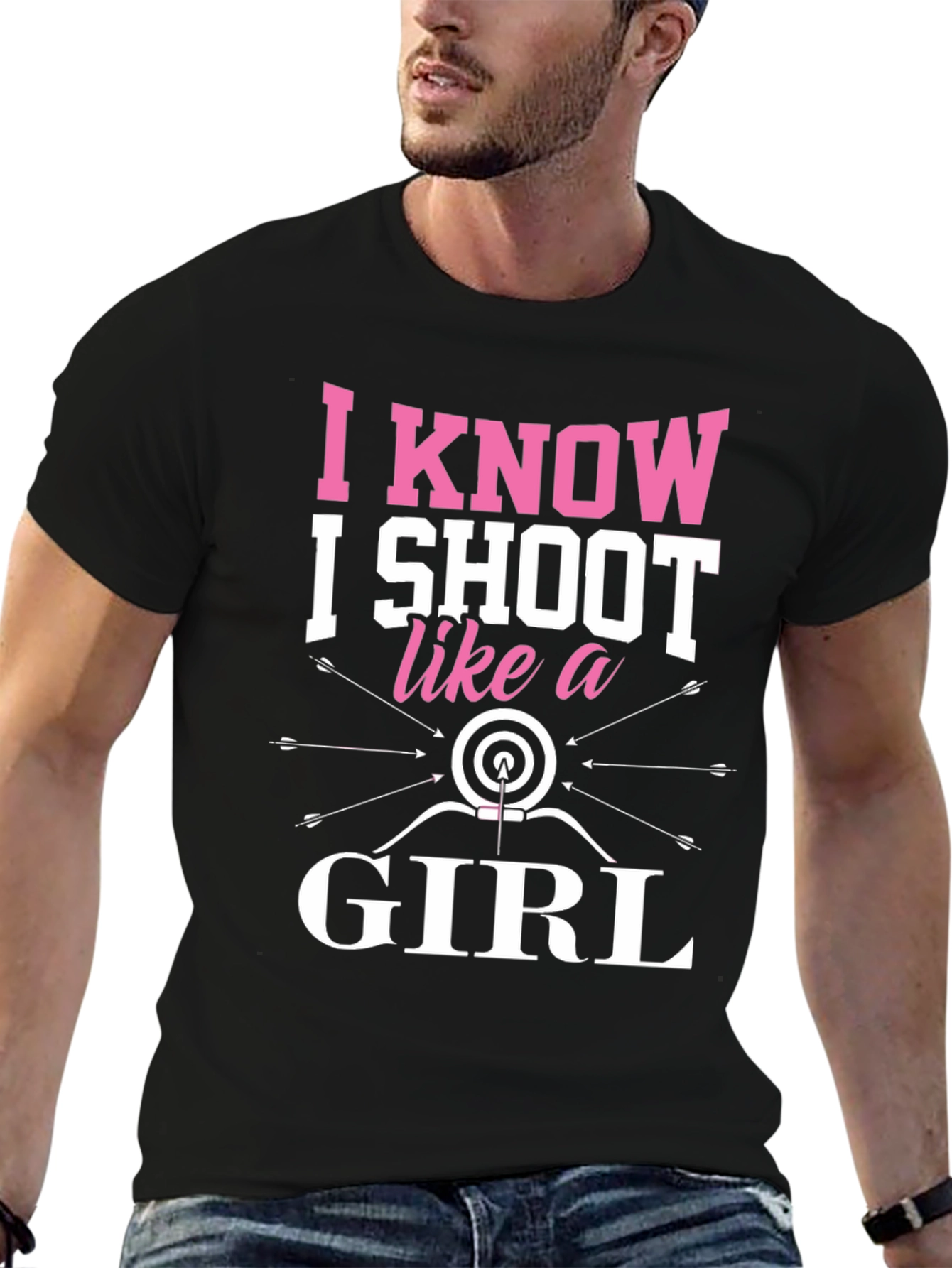 Black I Know I Shoot Like a Girl Archery T-Shirt view 6