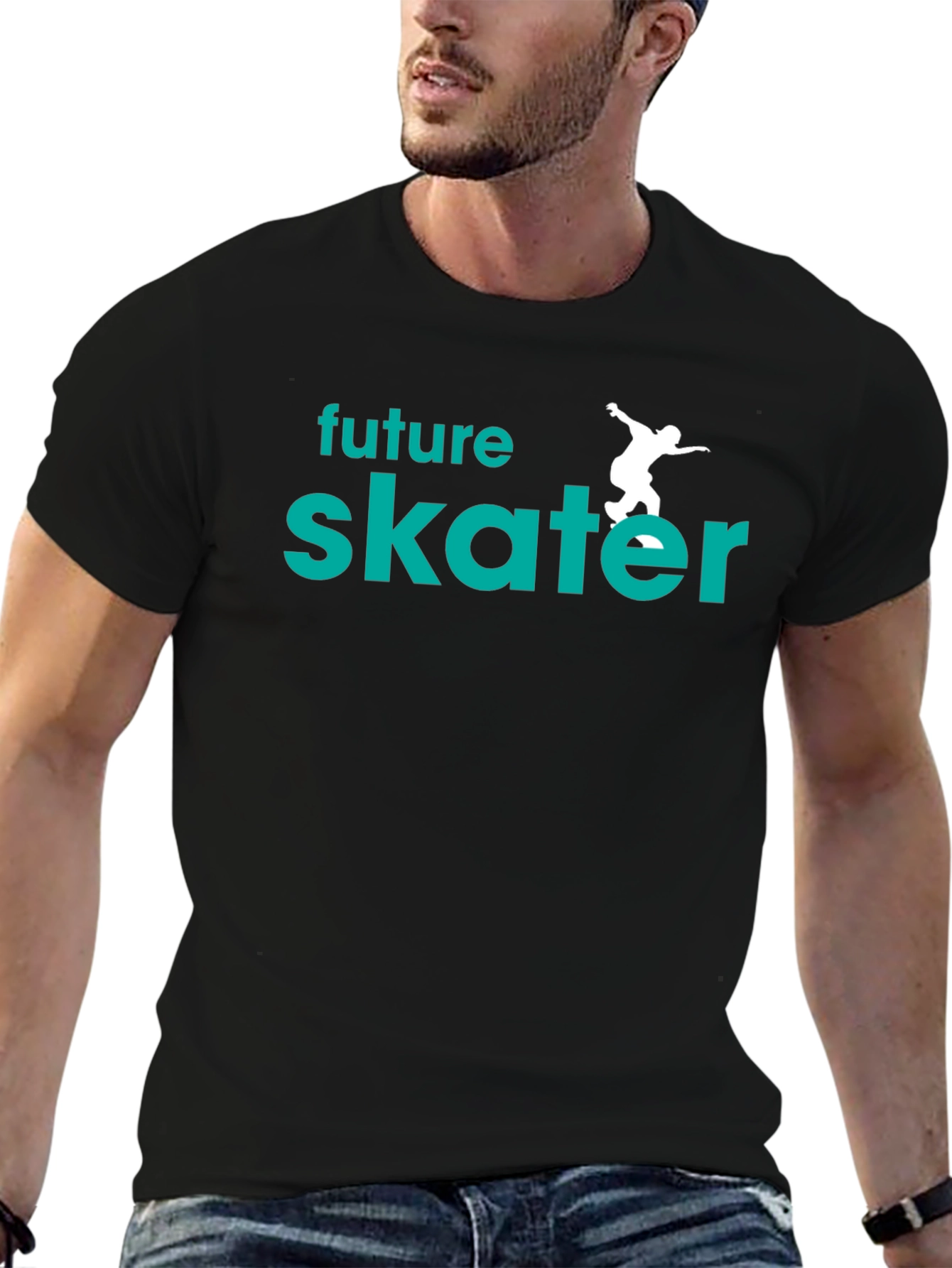 Black Future Skater Graphic Tee - Stylish Skateboarder T-Shirt view 6