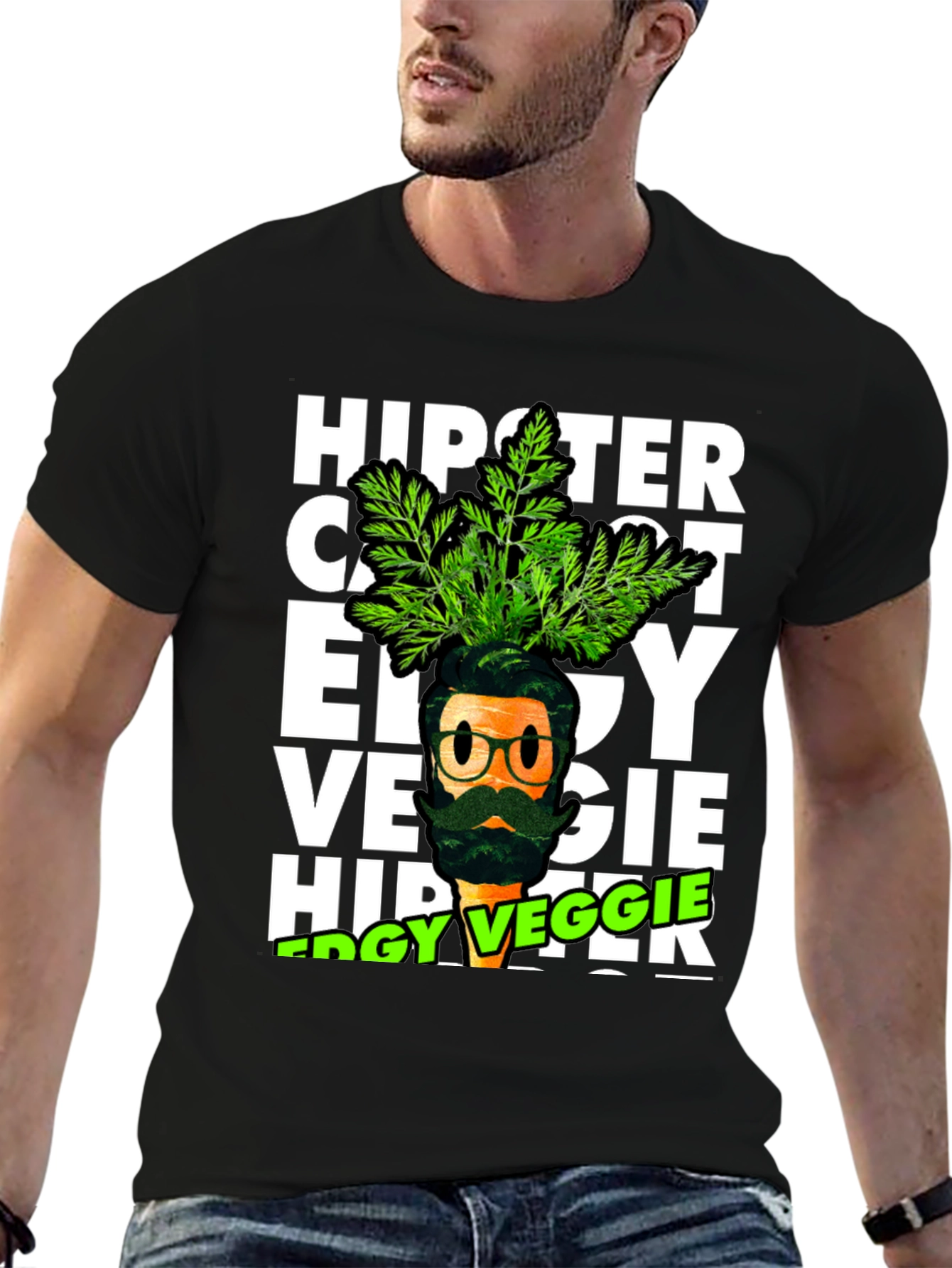 Black Edgy Veggie Hipster T-Shirt view 6