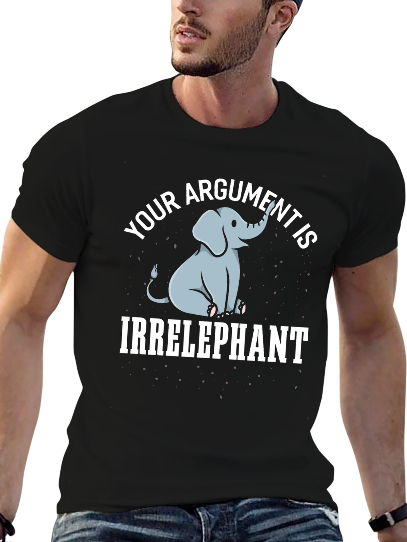 Black Irrelephant Graphic Tee - Funny Elephant Argument T-Shirt view 6