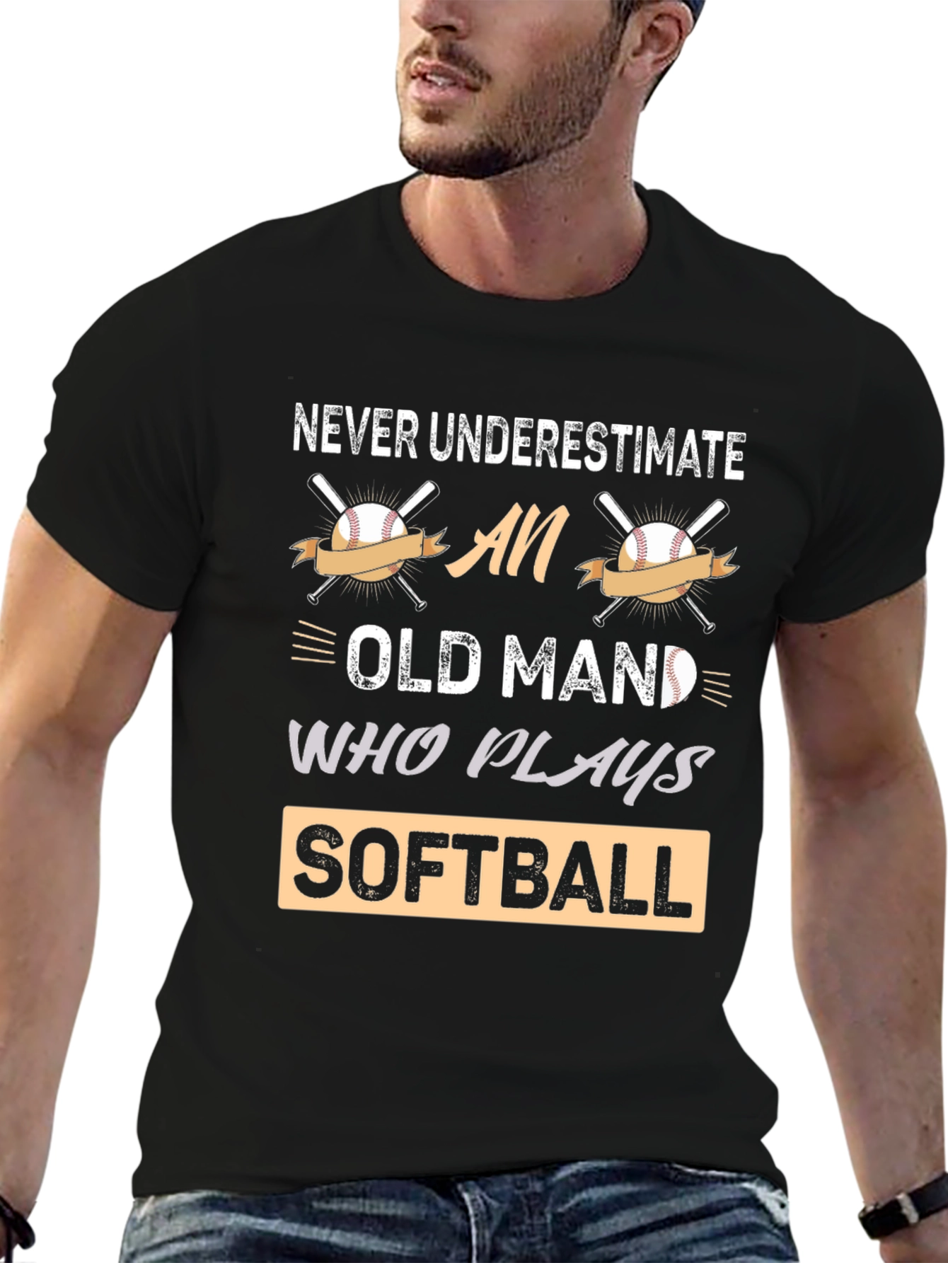 Black Never Underestimate An Old Man Who Plays Softball T-Shirt view 6