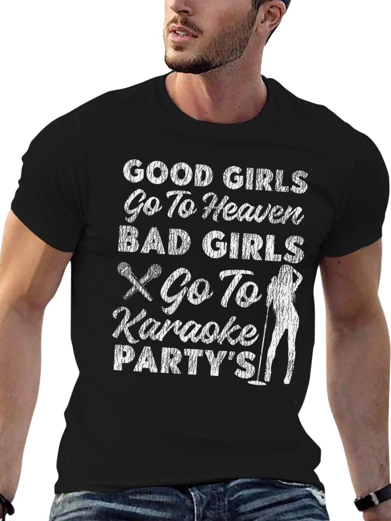 Black Good Girls Karaoke Party T-Shirt view 6