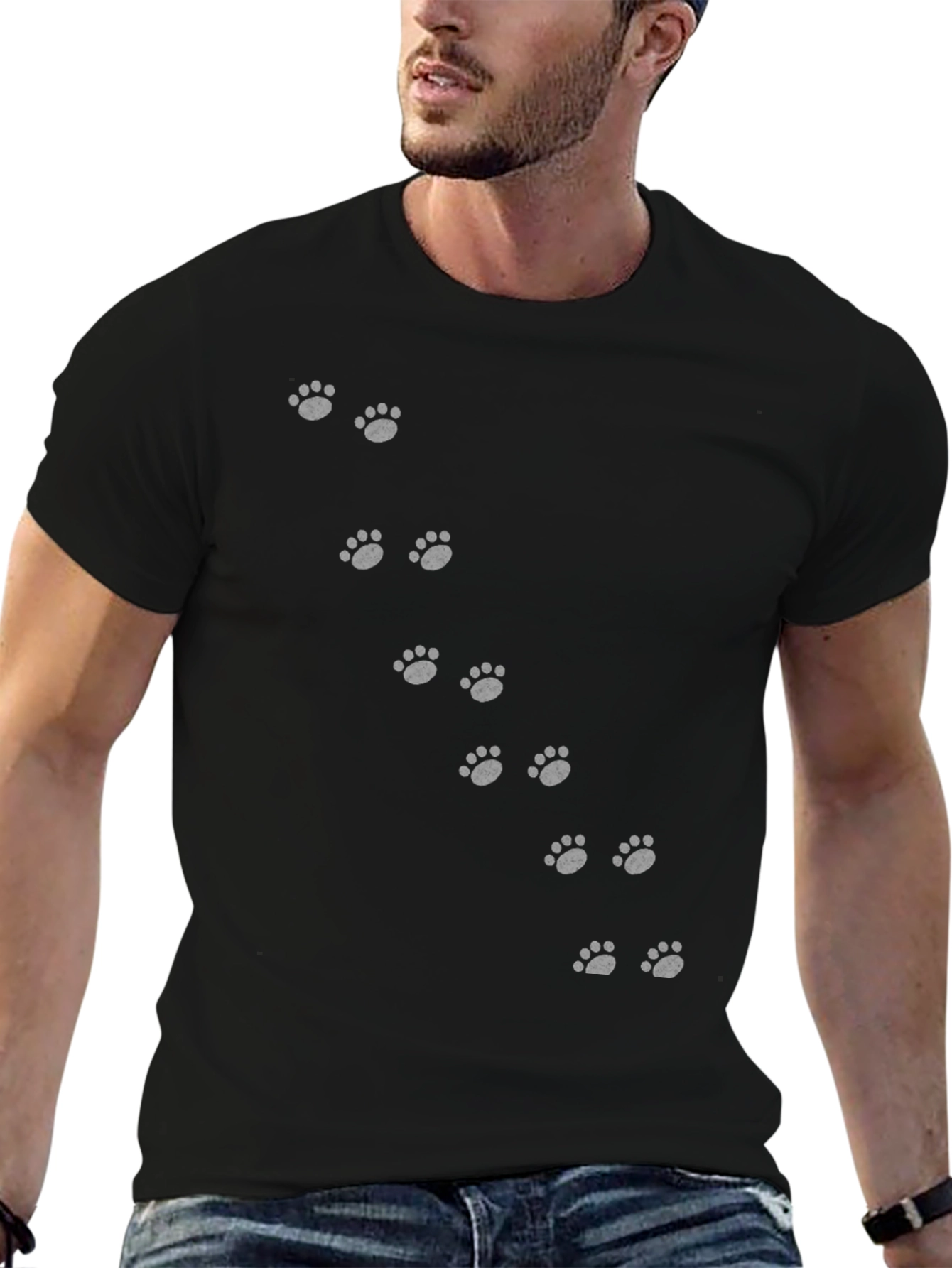 Black Paw Print Crew Neck T-Shirt - 6