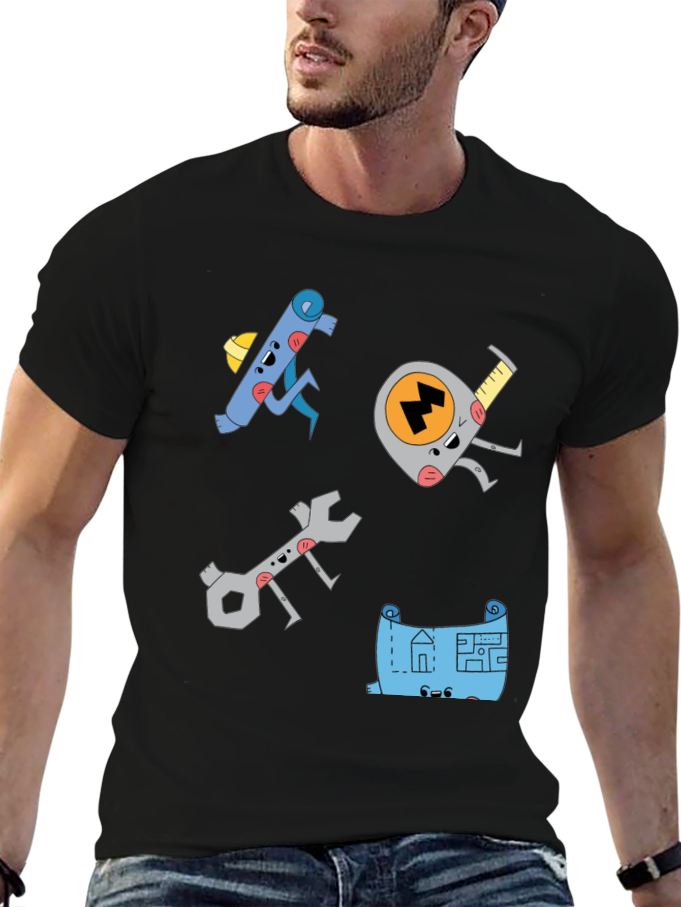 Black Cartoon Tool Graphic Black T-Shirt view 6