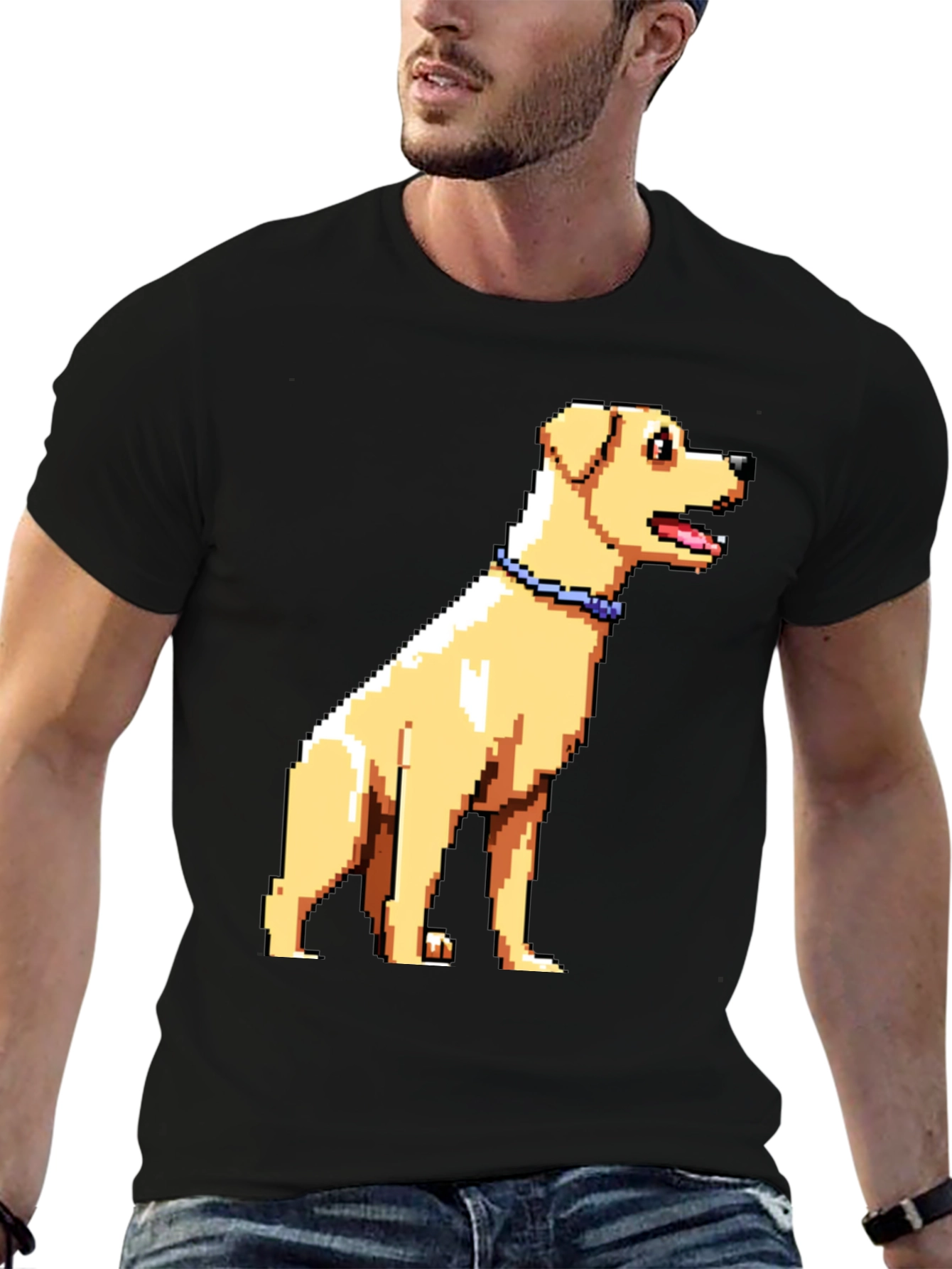 Black Pixel Art Dog Graphic T-Shirt view 6