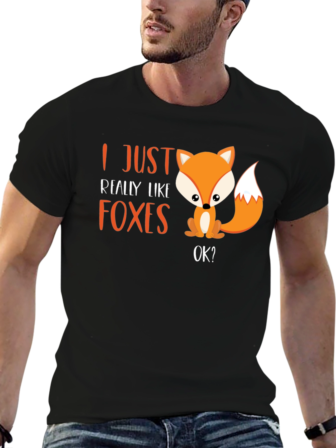 Black Cute Fox Graphic T-Shirt - I Just Really Like Foxes view 6