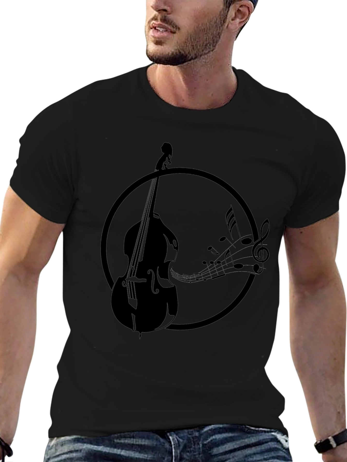 Black Bass Guitar Music T-Shirt - Black view 6