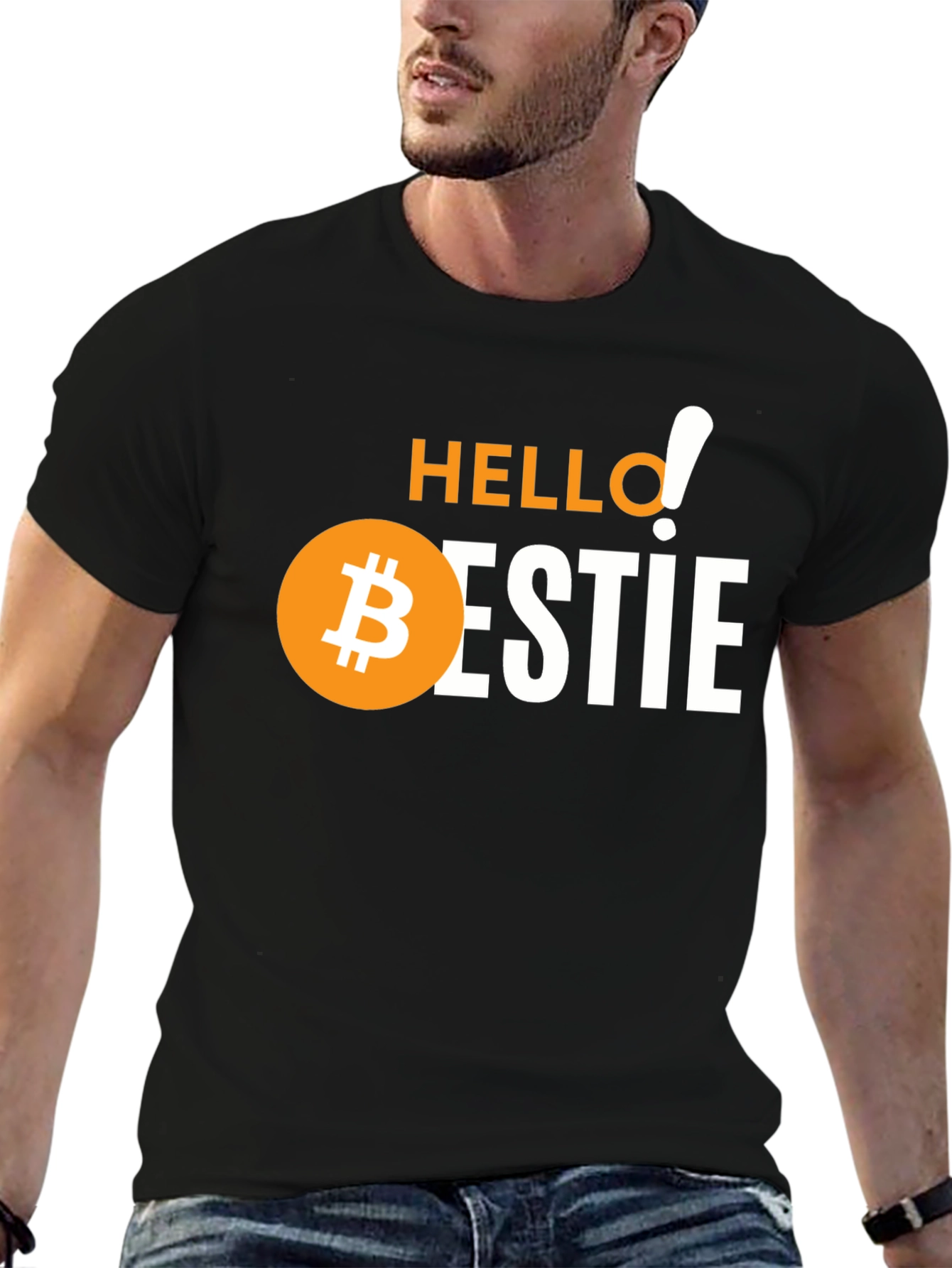 Black Hello Bestie Bitcoin Graphic Tee - Crypto Lover Gift view 6