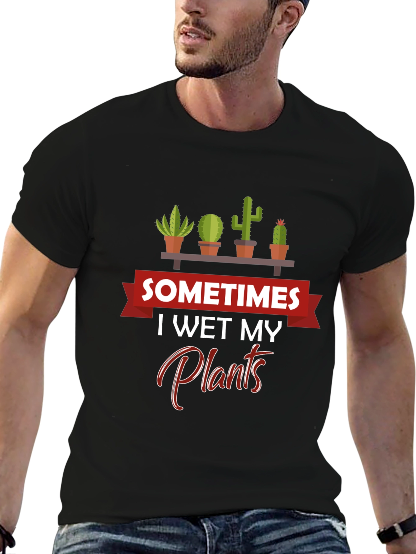Black Sometimes I Wet My Plants Graphic Tee view 6
