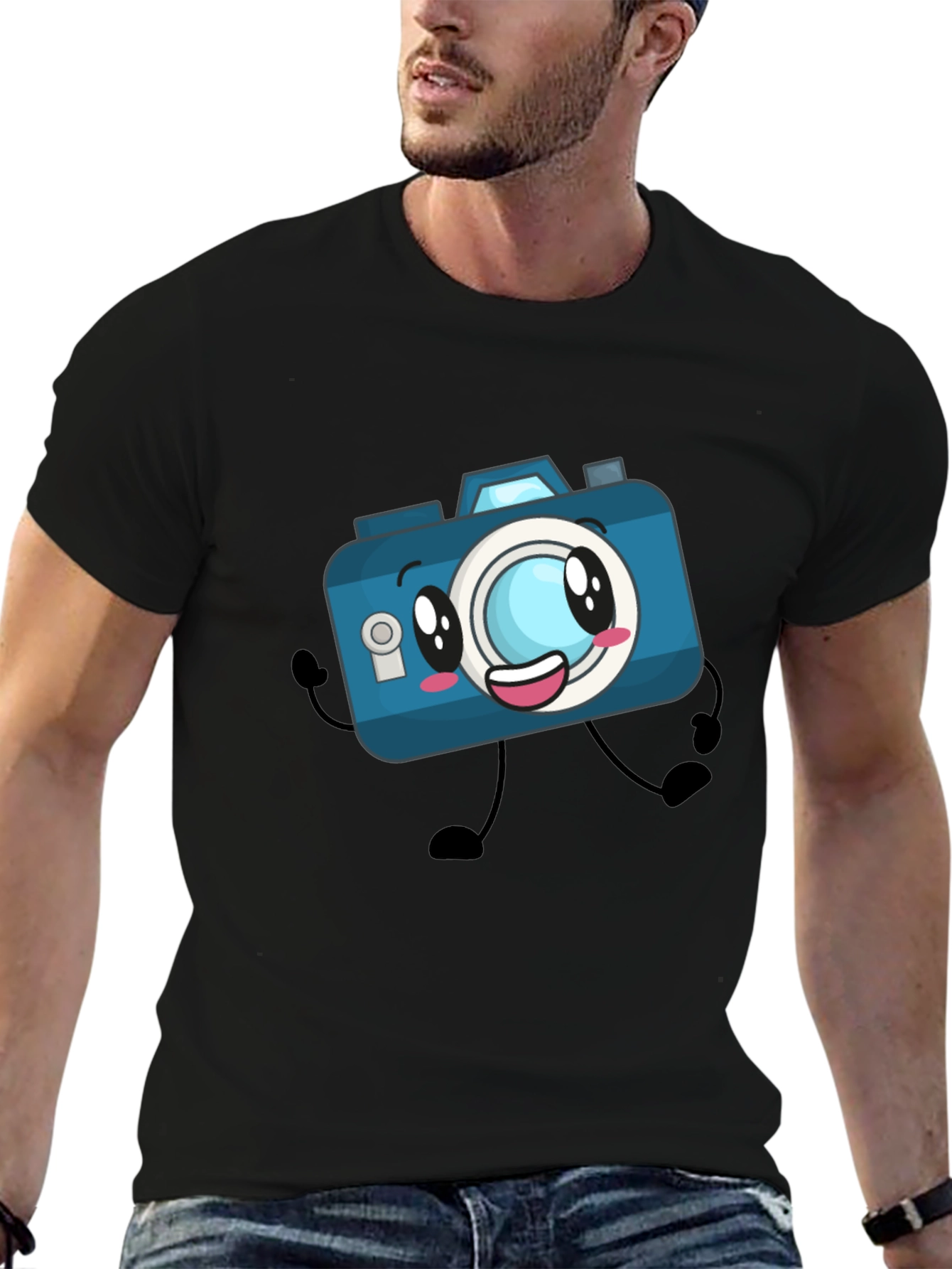 Black Cartoon Camera Black T-Shirt view 6