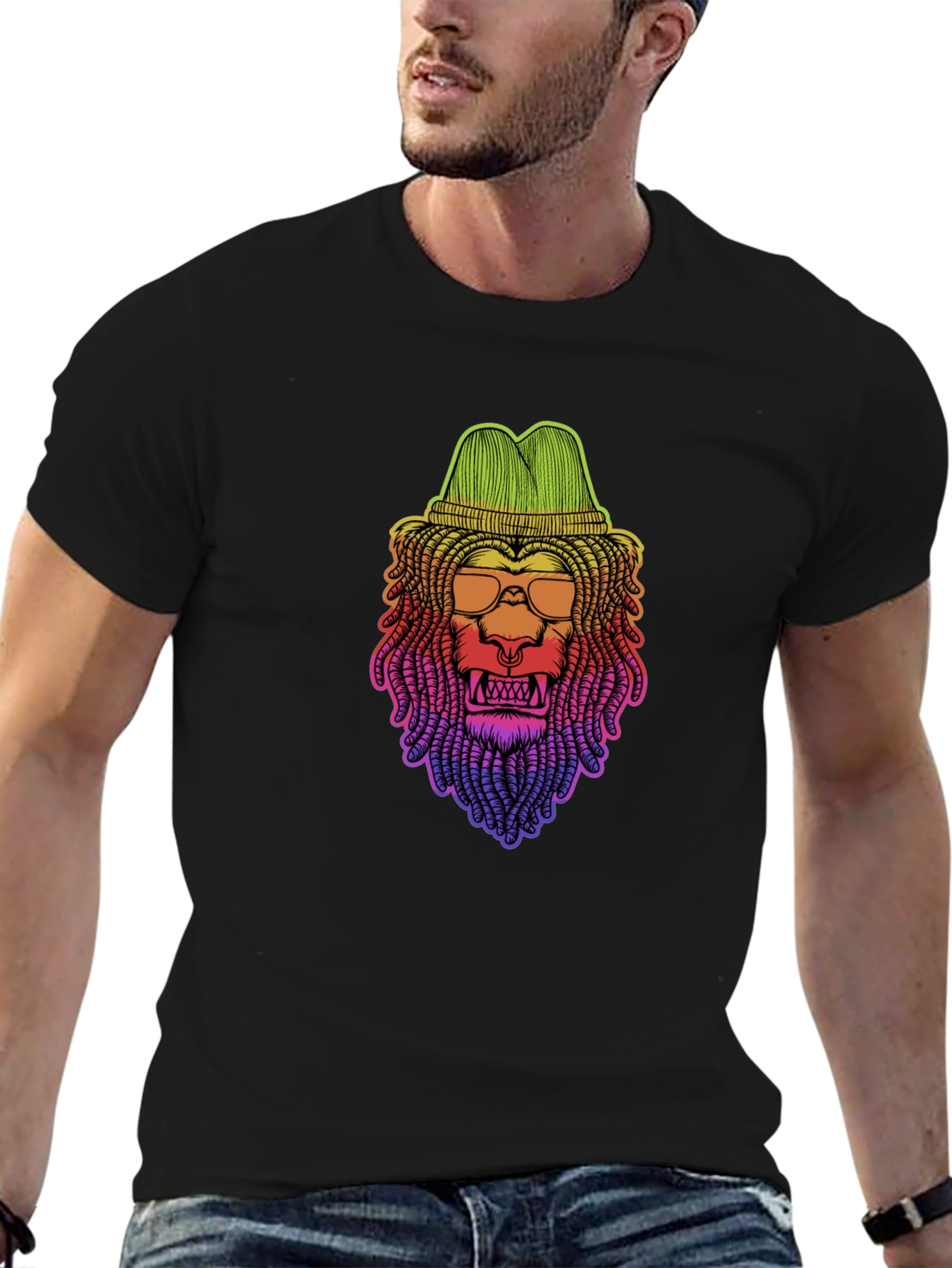 Black Rasta Lion Graphic Tee - Cool Reggae Style view 6