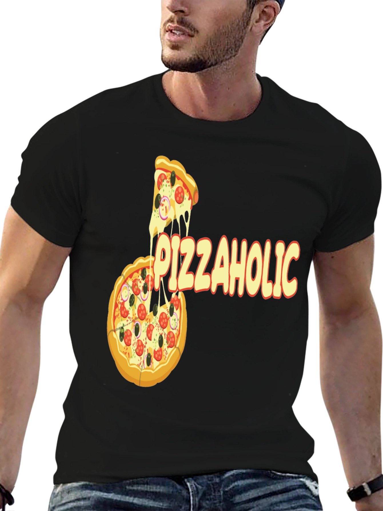 Black Pizza Lover T-Shirt - Funny Pizzaholic Graphic Tee view 6