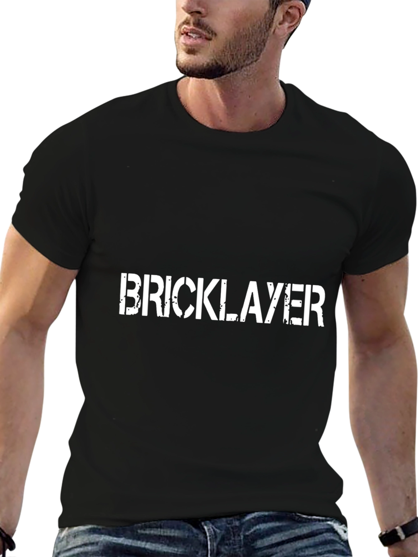 Black Bricklayer Graphic T-Shirt - Black Crew Neck Tee view 6