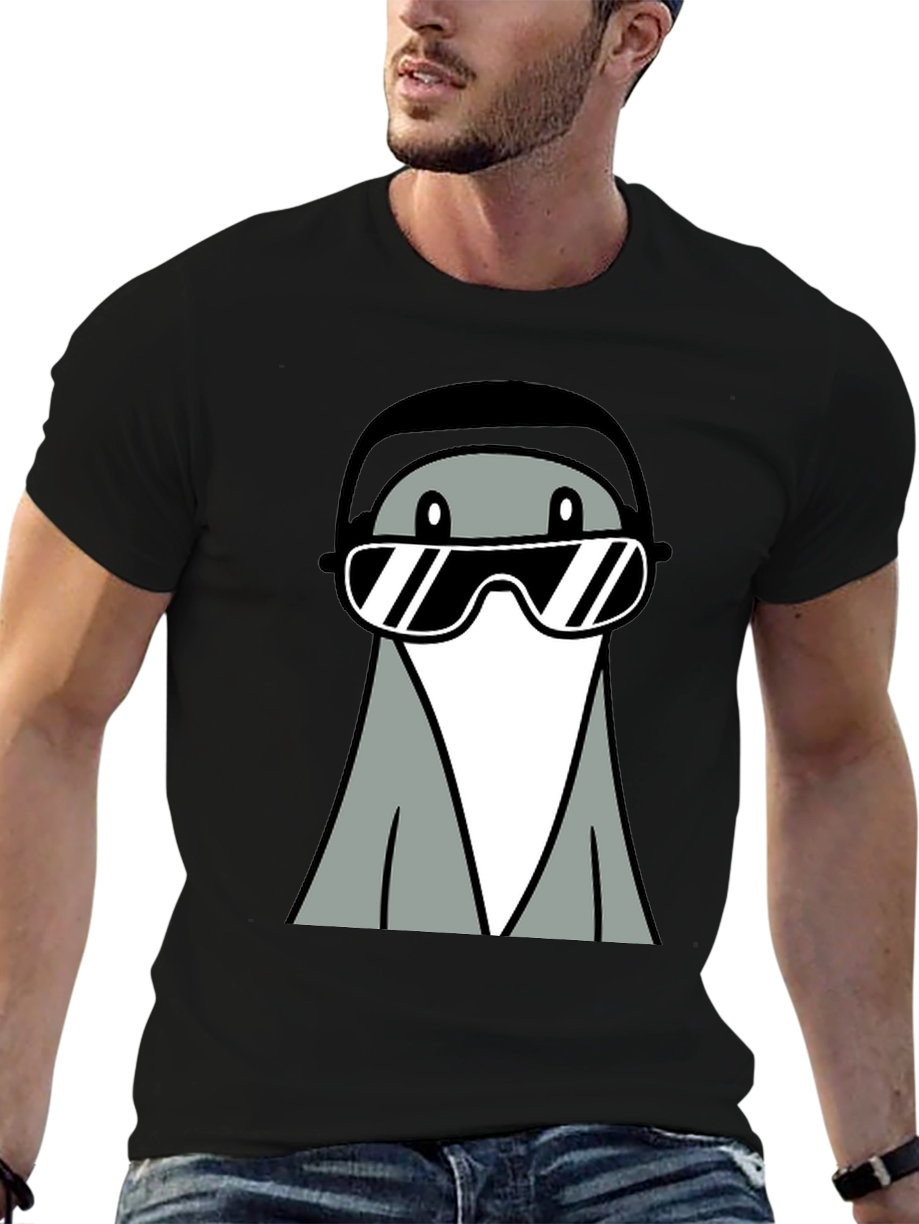 Black Cool Gray Cartoon Character Tee view 6