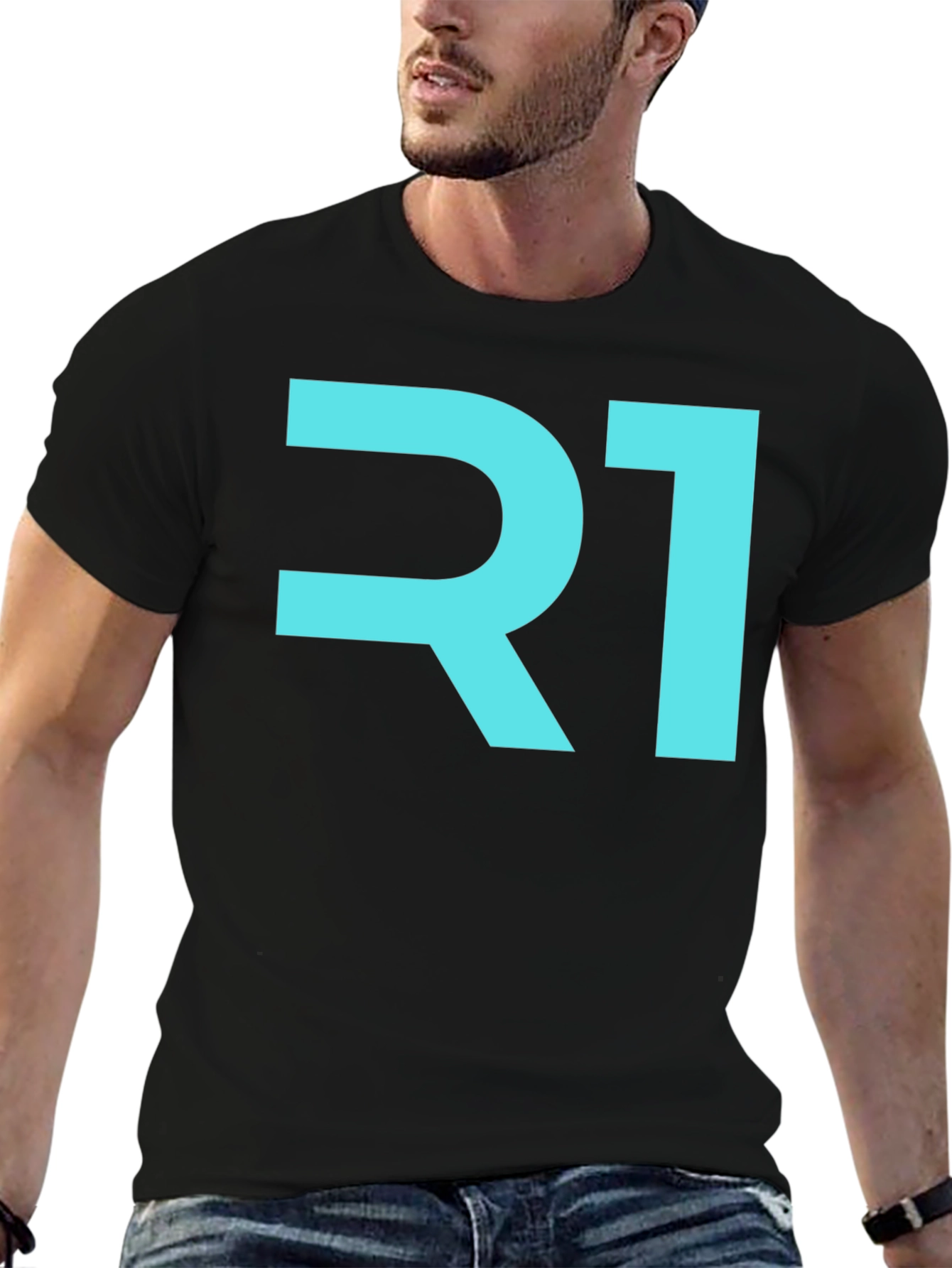 Black R1 Graphic T-Shirt - Black, Modern Design view 6