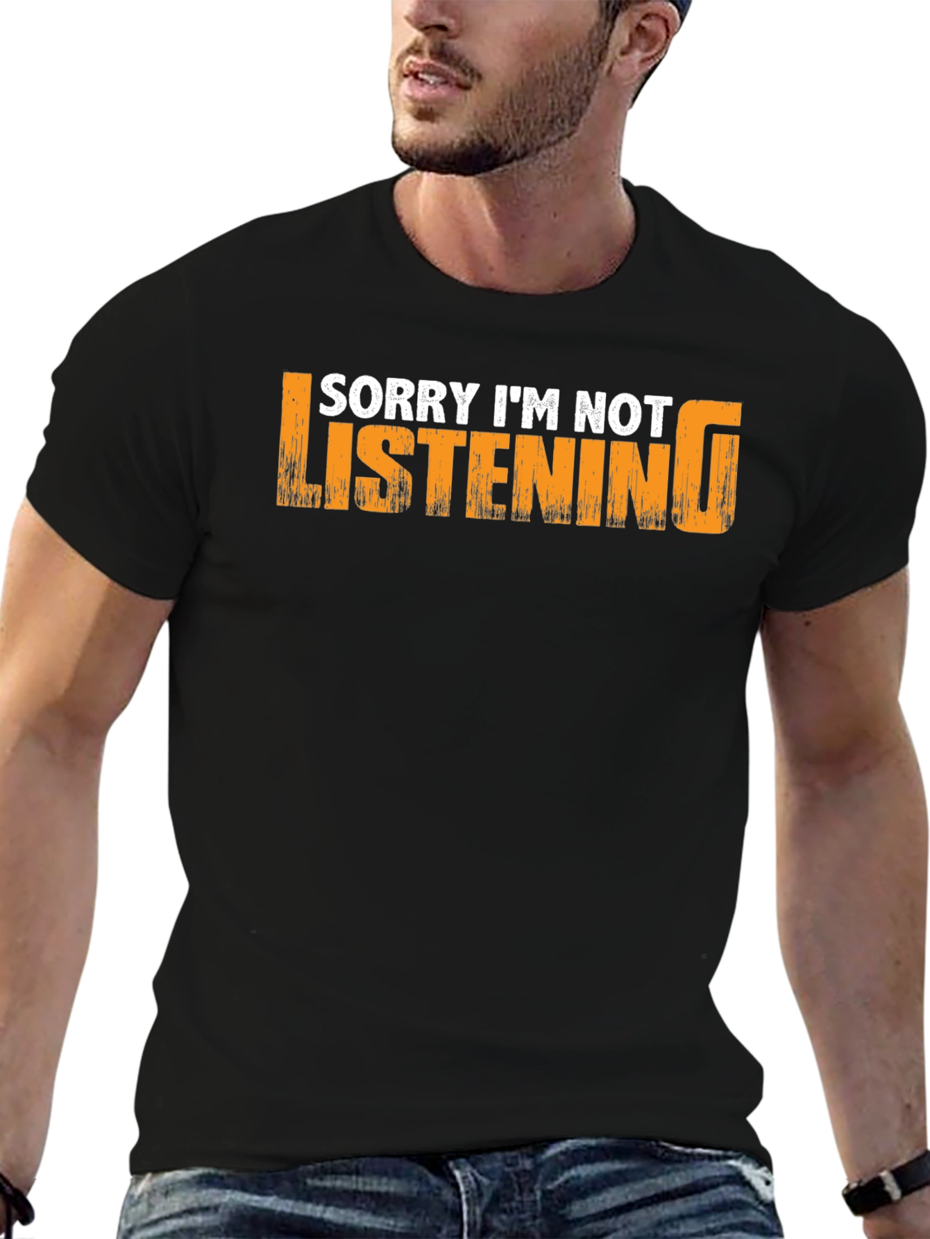 Black Sorry I'm Not Listening T-Shirt view 6