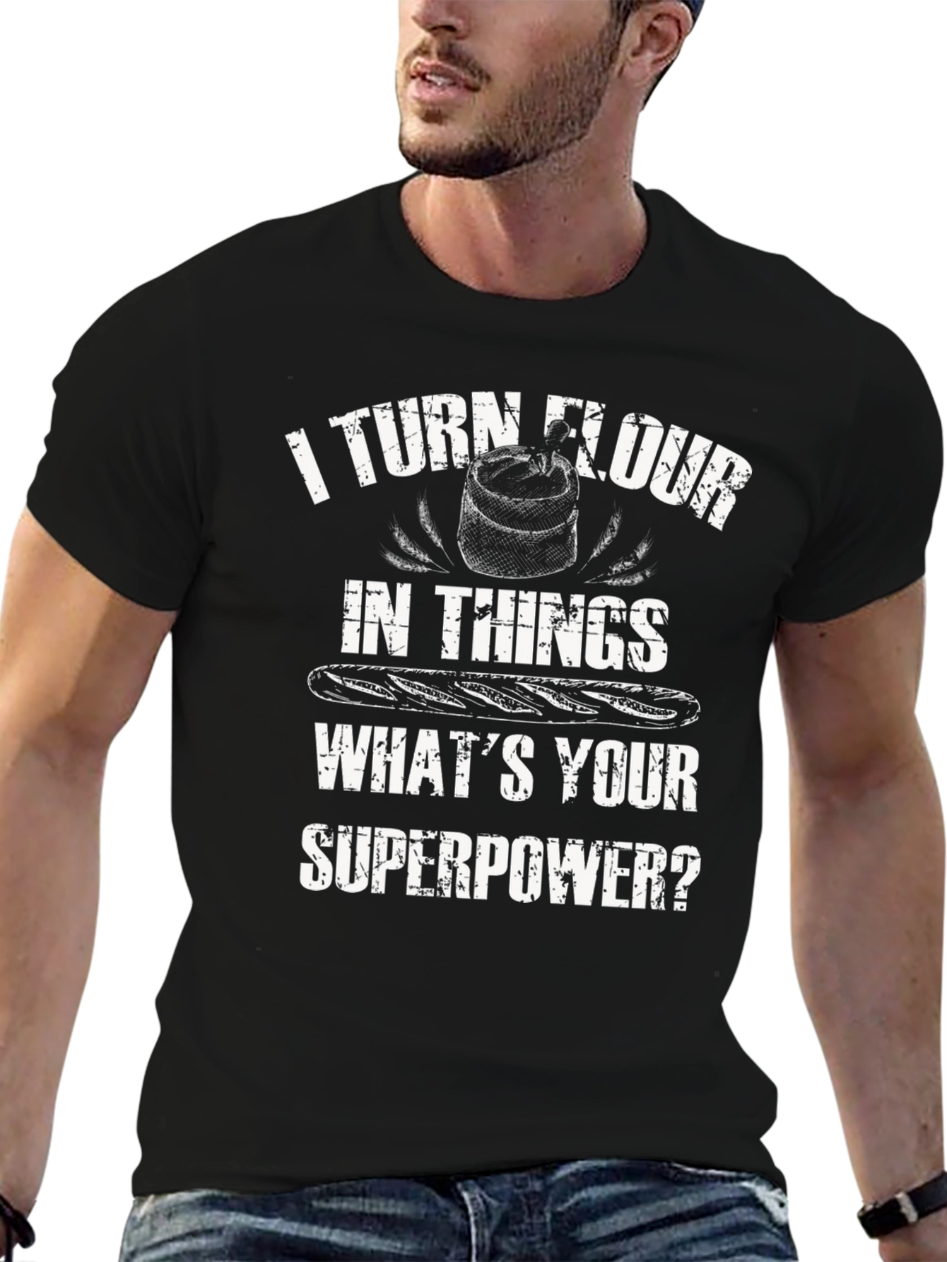Black I Turn Flour Into Things Funny Baker T-Shirt view 6