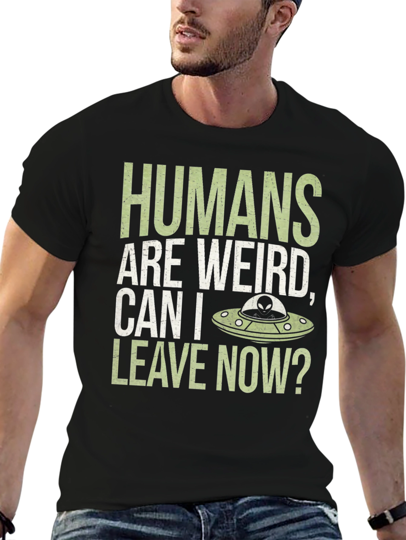 Black Humans Are Weird T-Shirt - Alien UFO Graphic Tee view 6