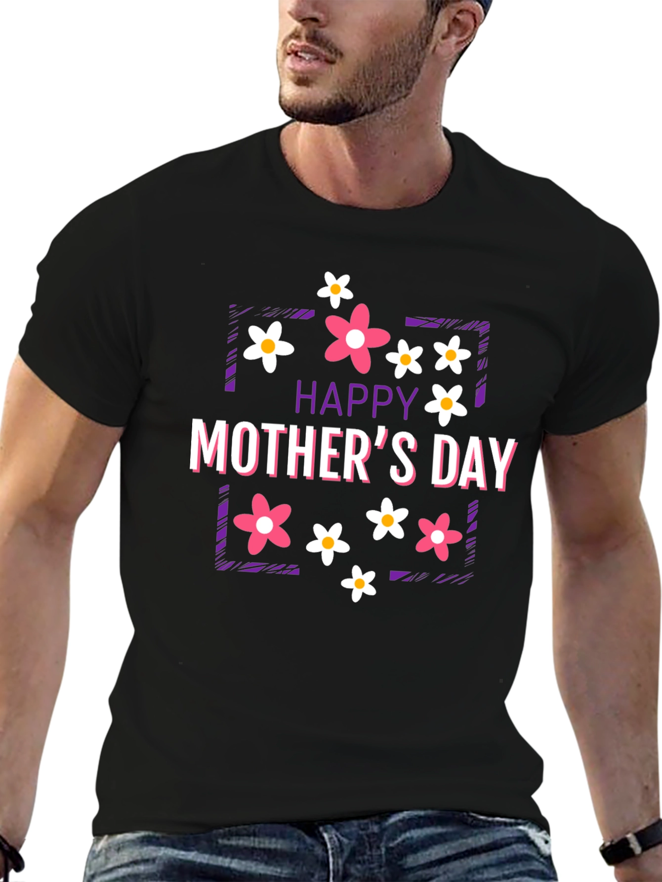 Black Happy Mother's Day Floral Graphic T-Shirt view 6