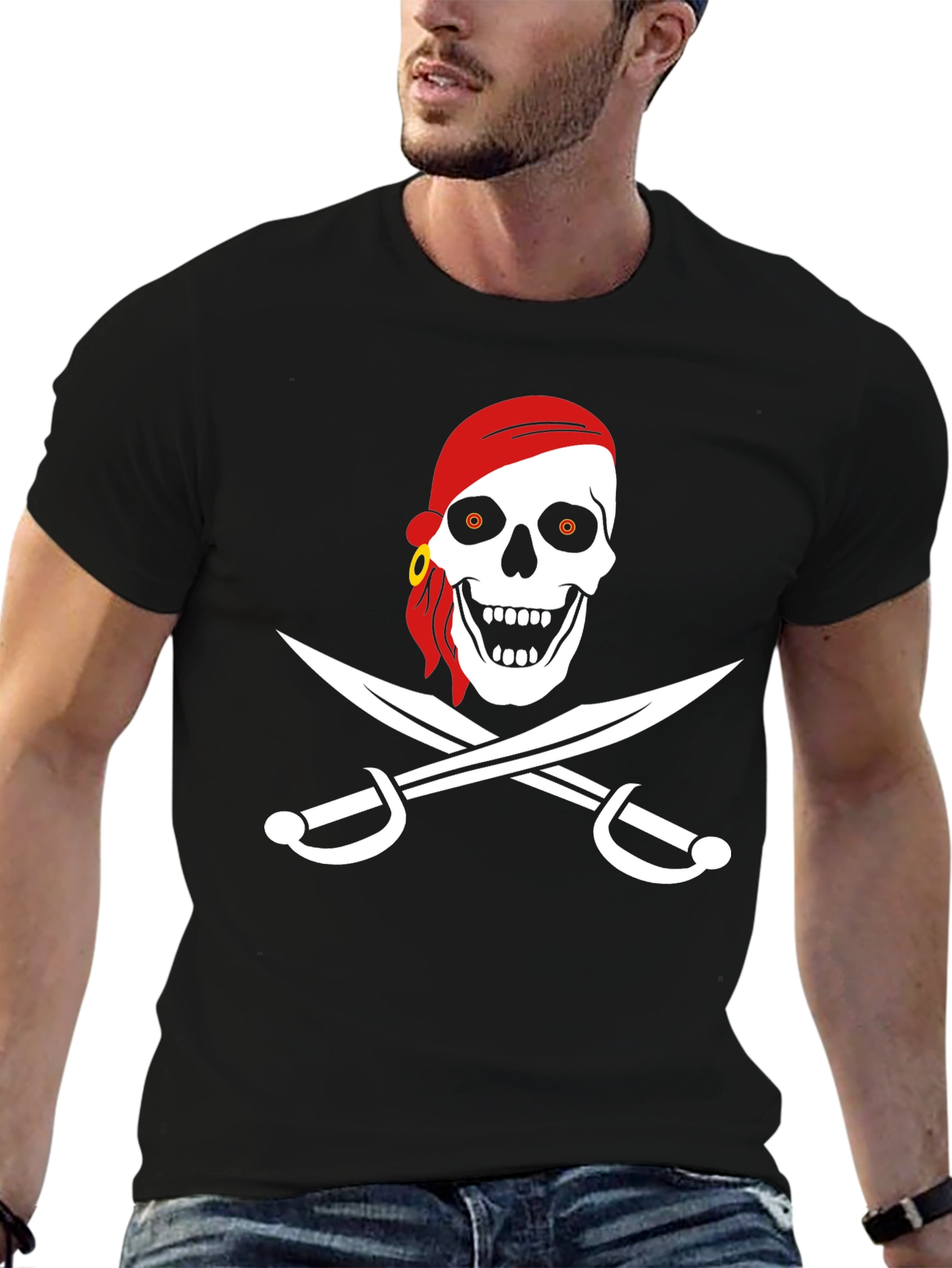 Black Pirate Skull & Swords Graphic T-Shirt view 6