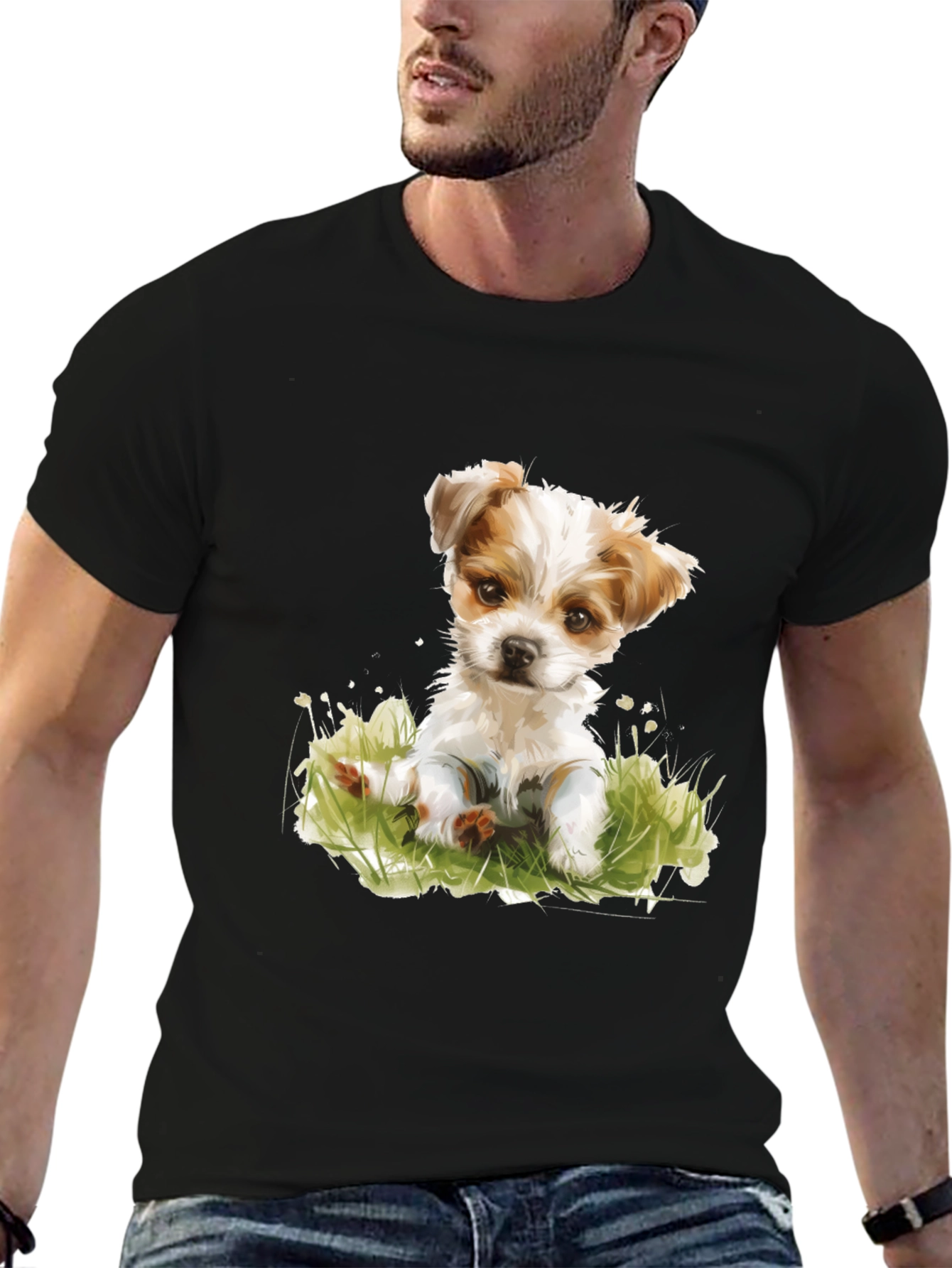 Black Cute Puppy Graphic T-Shirt - Black view 6